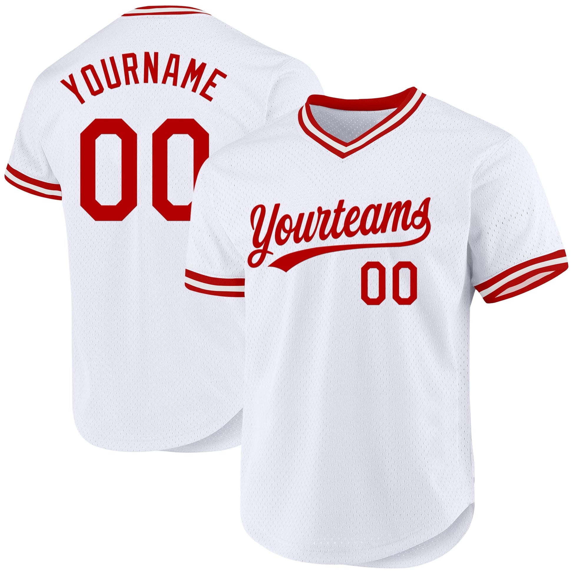 Custom White Red Authentic Throwback Baseball Jersey baseball jersey product view 1