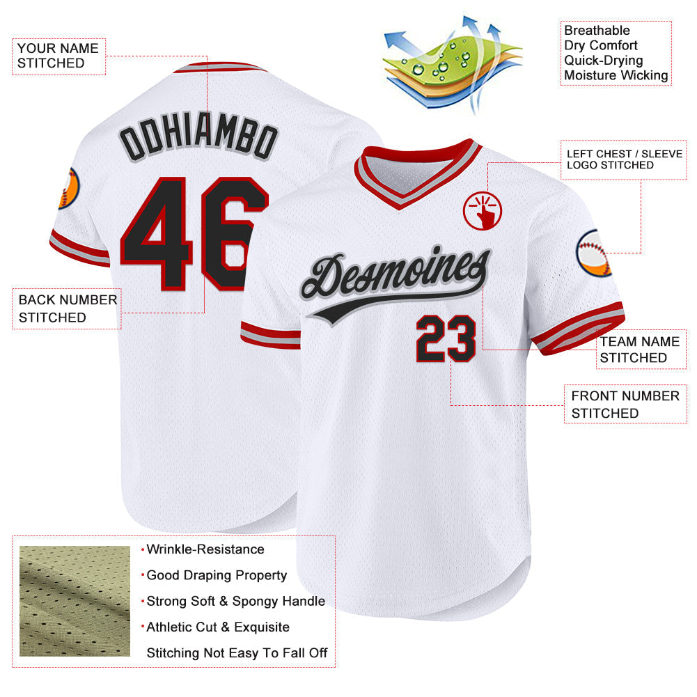Custom White Black Red-Gray Authentic Throwback Baseball Jersey baseball jersey product view 3