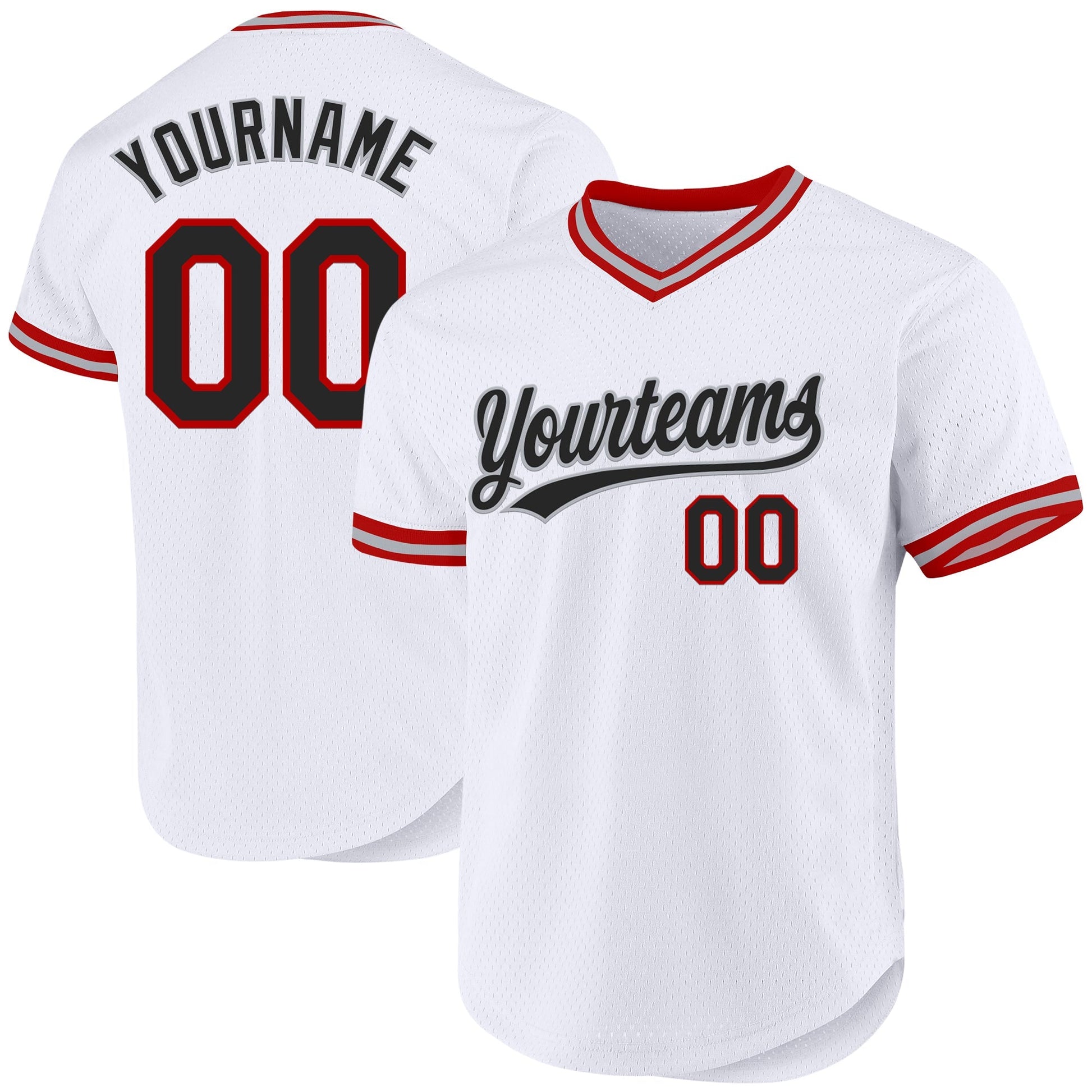 Custom White Black Red-Gray Authentic Throwback Baseball Jersey baseball jersey product view 1
