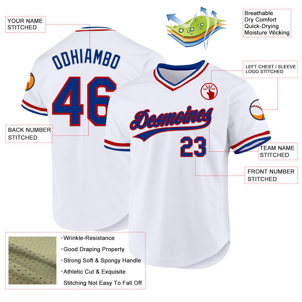 Custom White Royal-Red Authentic Throwback Baseball Jersey baseball jersey product view 3