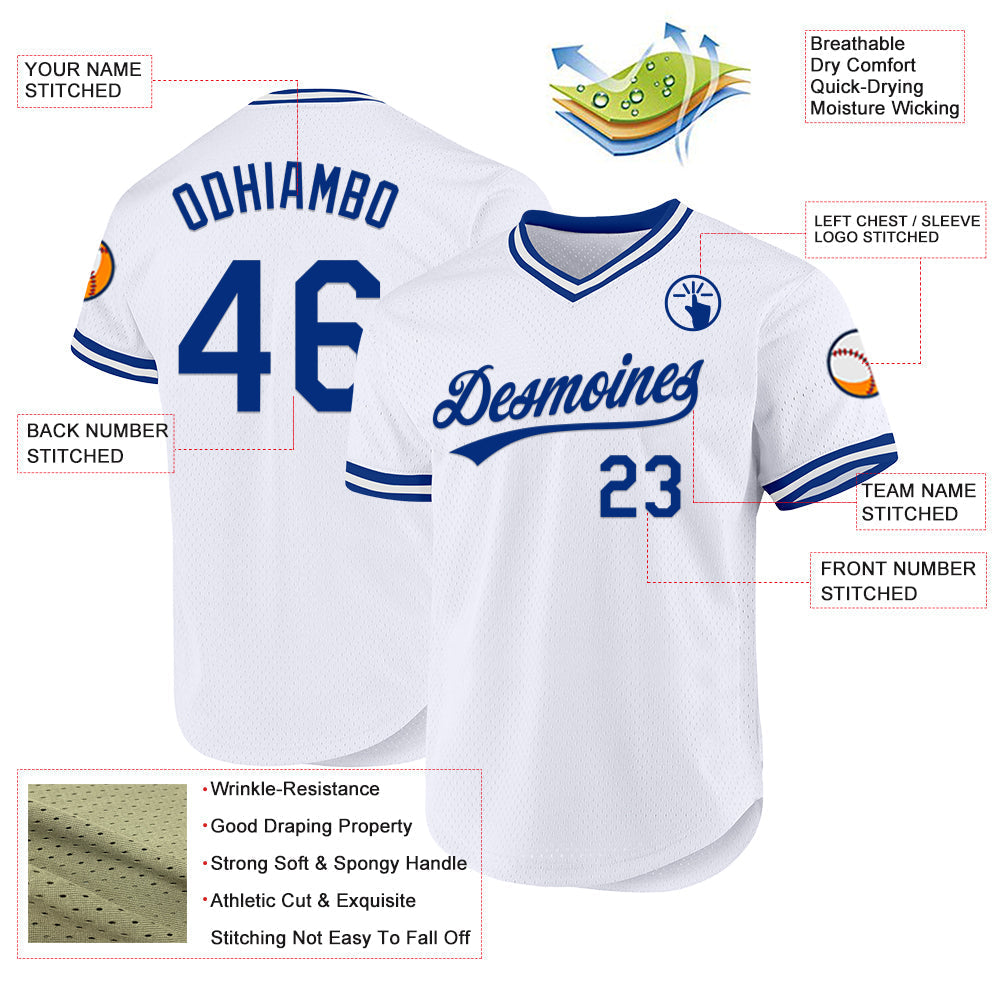 Custom White Royal Authentic Throwback Baseball Jersey baseball jersey product view 3