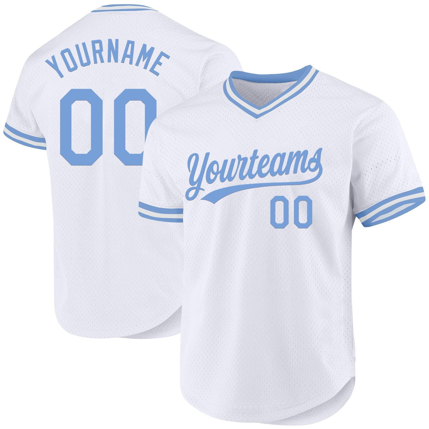 Custom White Light Blue Authentic Throwback Baseball Jersey baseball jersey product view 1