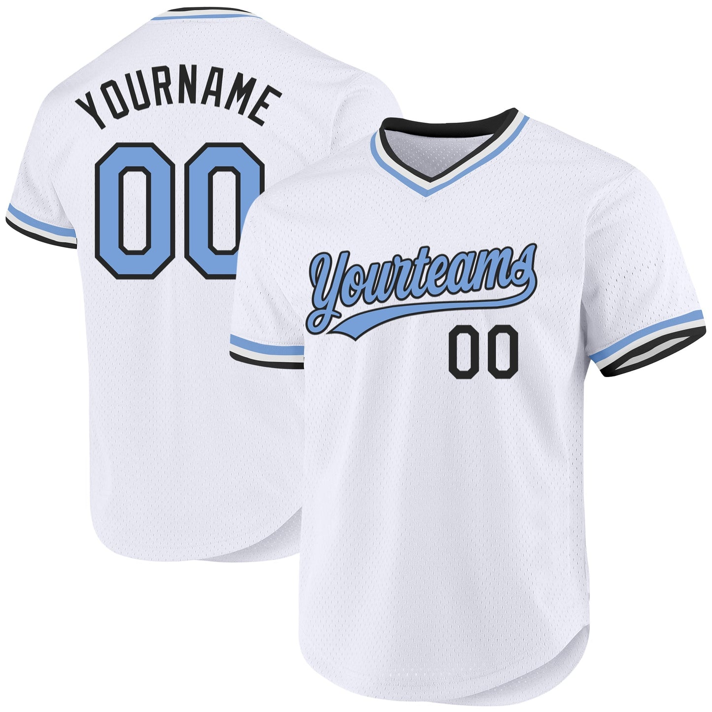 Custom White Light Blue-Black Authentic Throwback Baseball Jersey baseball jersey product view 1