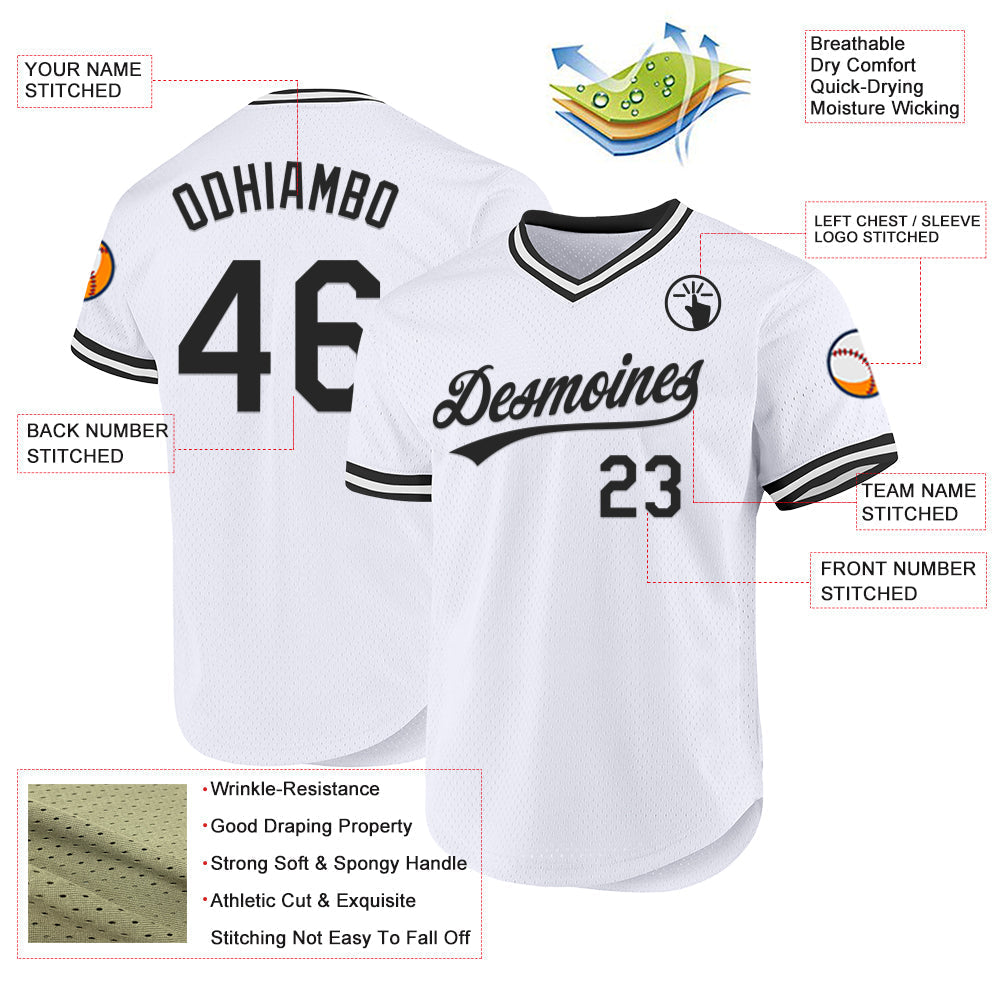 Custom White Black Authentic Throwback Baseball Jersey baseball jersey product view 3