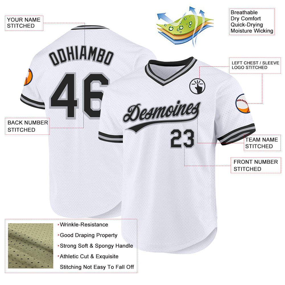 Custom White Black-Gray Authentic Throwback Baseball Jersey baseball jersey product view 3