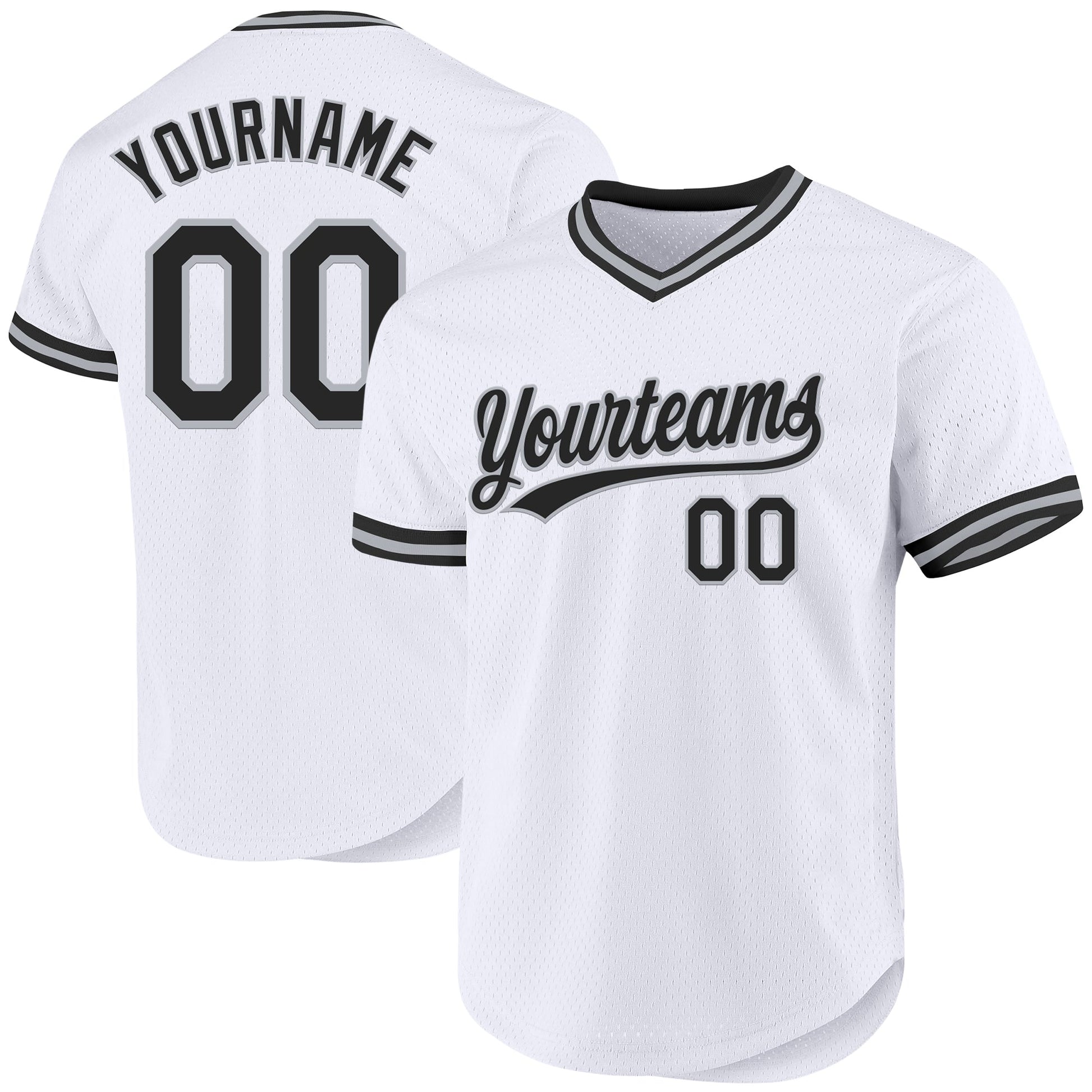 Custom White Black-Gray Authentic Throwback Baseball Jersey baseball jersey product view 1