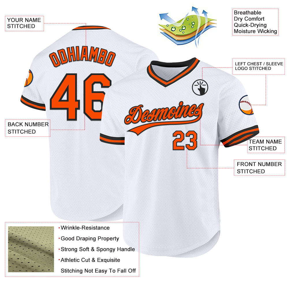 Custom White Orange-Black Authentic Throwback Baseball Jersey baseball jersey product view 3