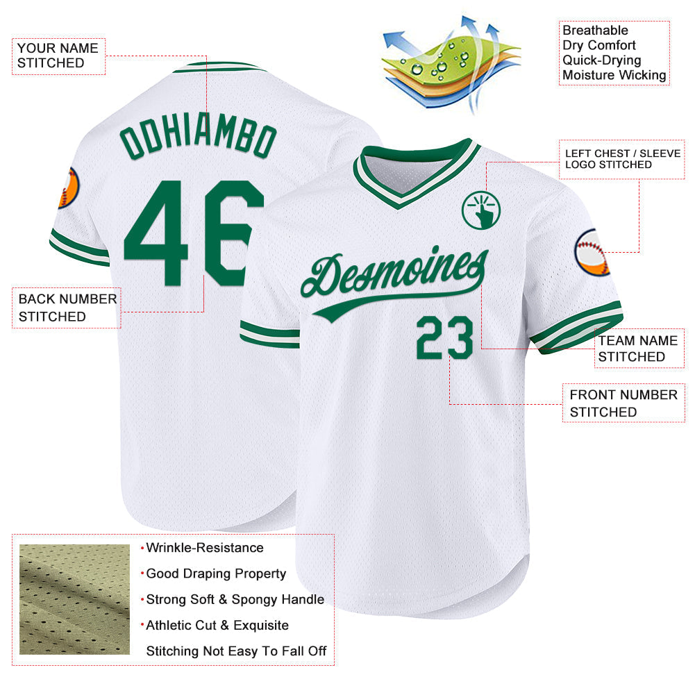 Custom White Kelly Green Authentic Throwback Baseball Jersey baseball jersey product view 3