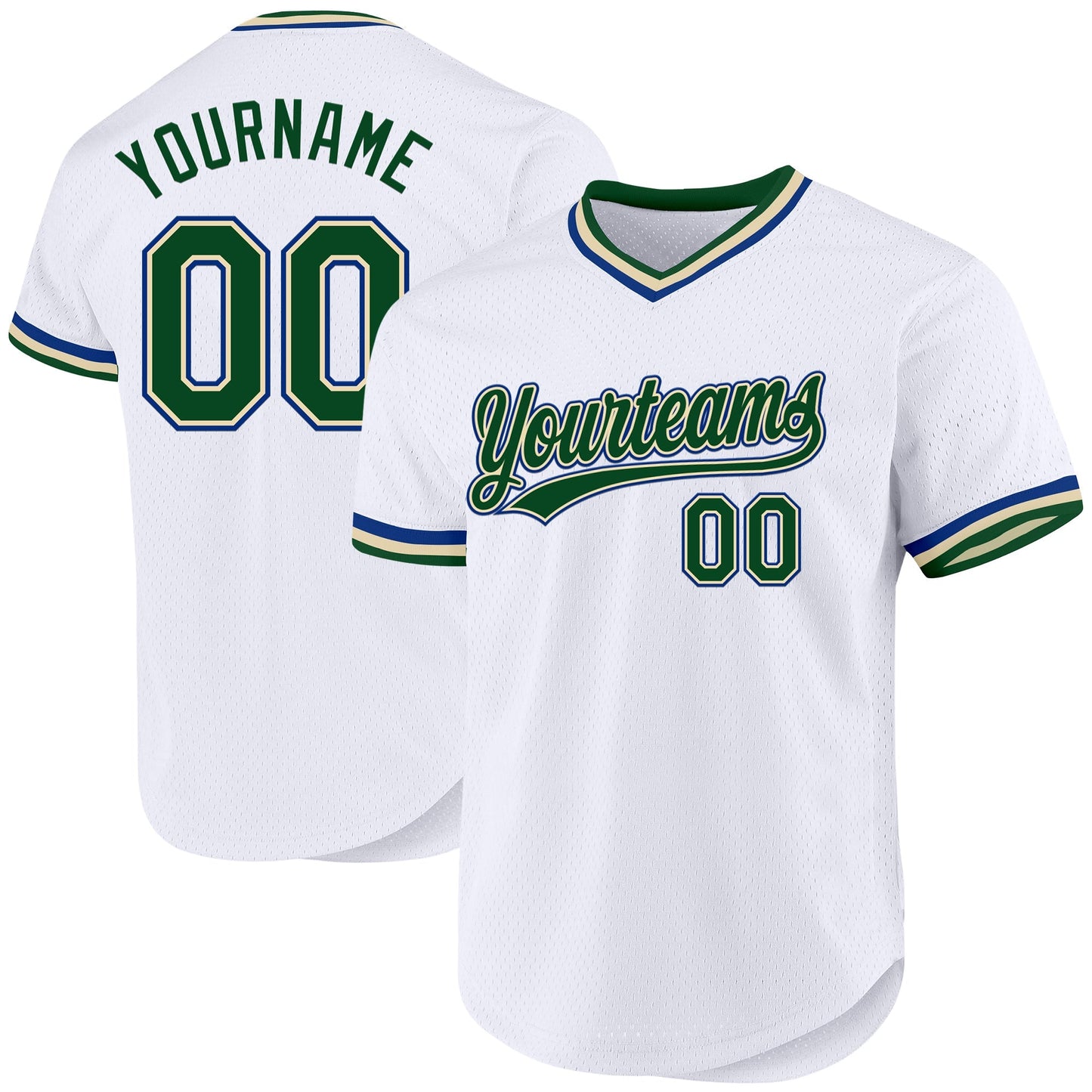 Custom White Green Cream-Royal Authentic Throwback Baseball Jersey baseball jersey product view 1