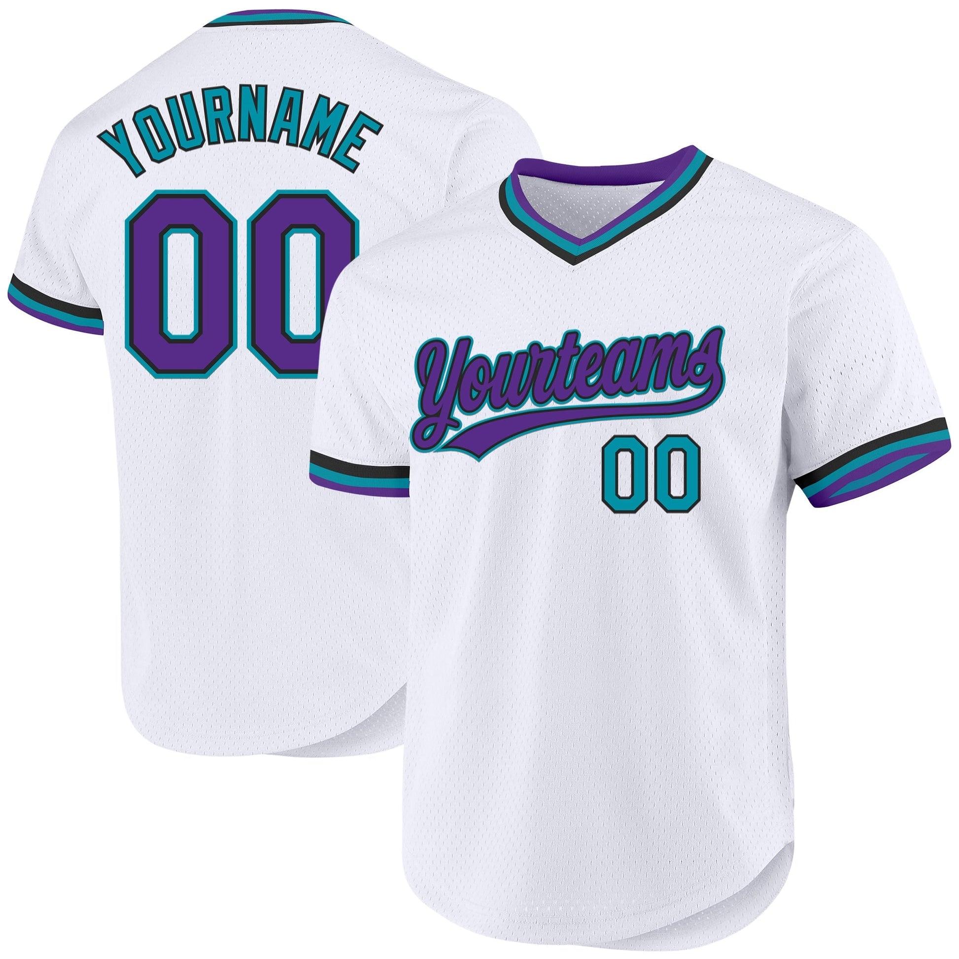 Custom White Purple Black-Teal Authentic Throwback Baseball Jersey baseball jersey product view 1