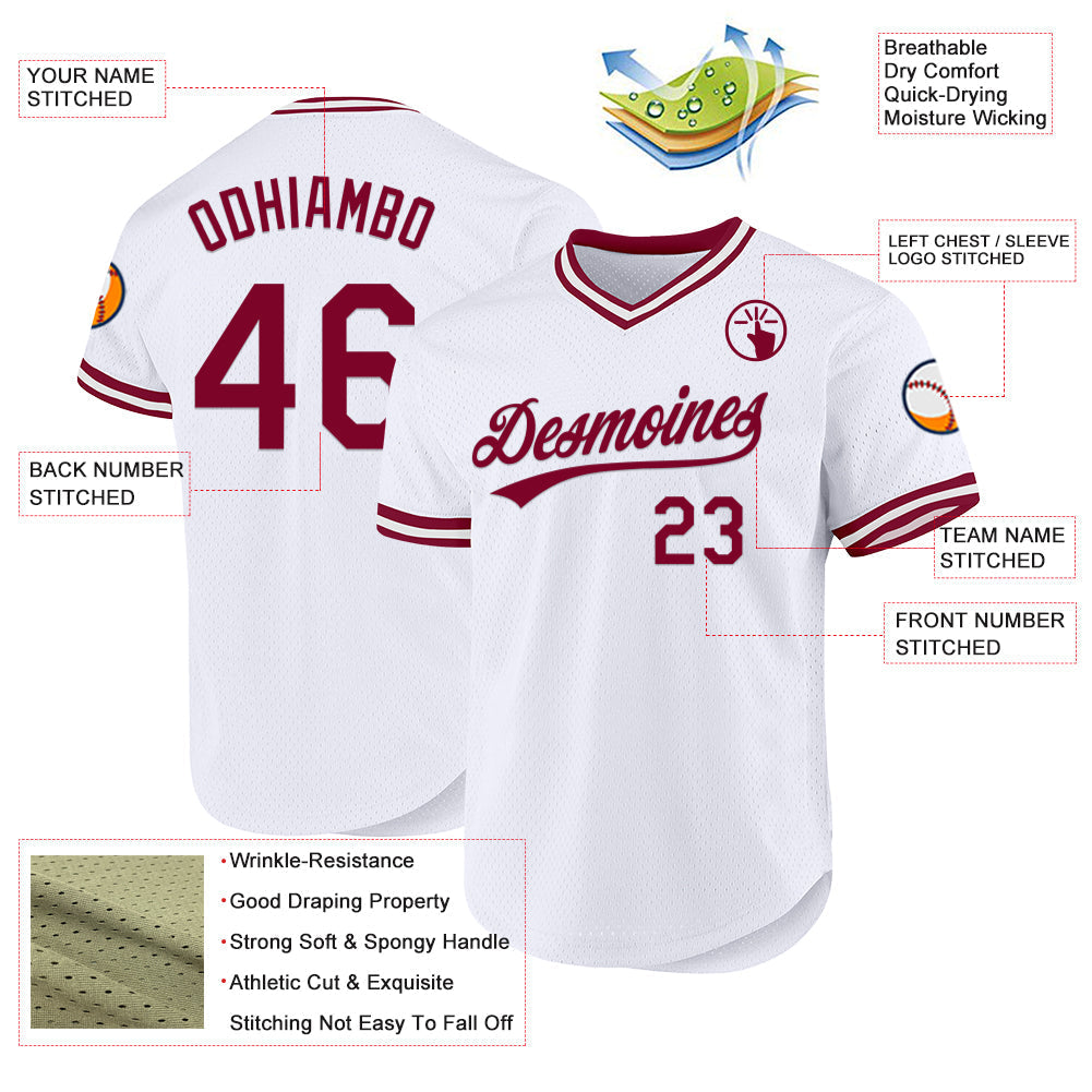 Custom White Maroon Authentic Throwback Baseball Jersey baseball jersey product view 3