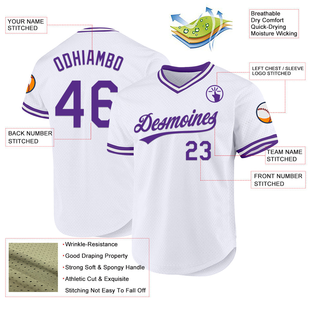 Custom White Purple Authentic Throwback Baseball Jersey baseball jersey product view 3