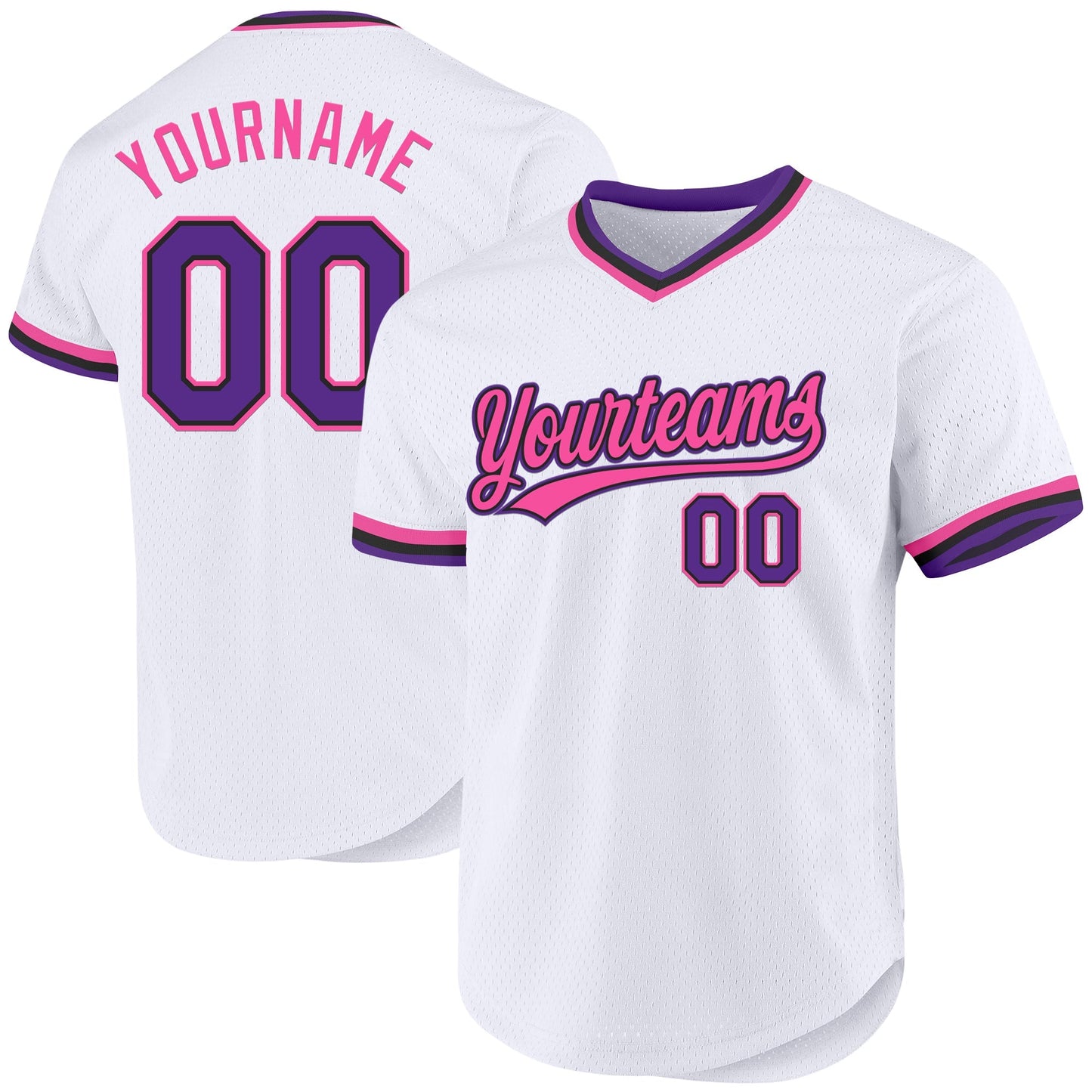Custom White Purple Black-Pink Authentic Throwback Baseball Jersey baseball jersey product view 1