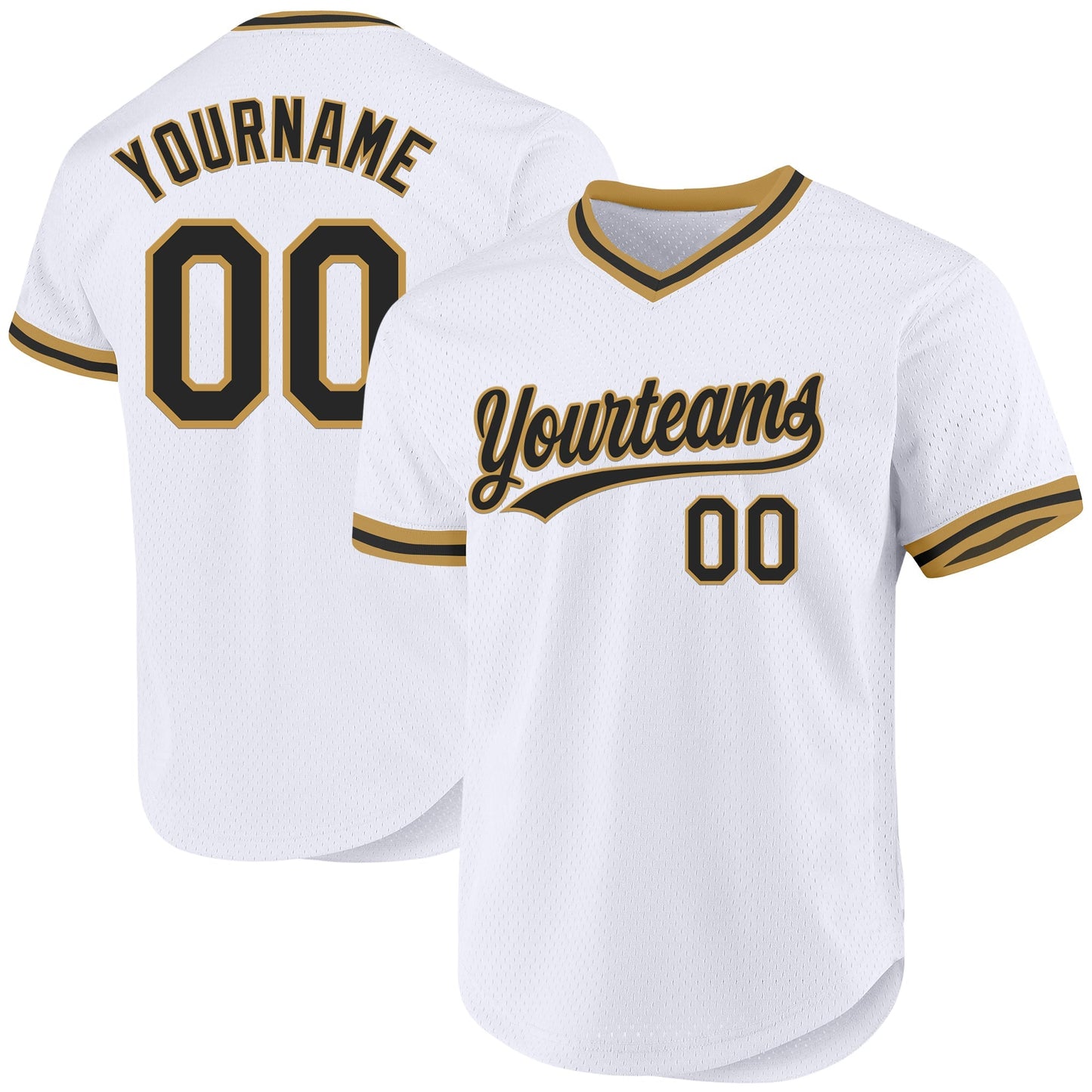 Custom White Black-Old Gold Authentic Throwback Baseball Jersey baseball jersey product view 1