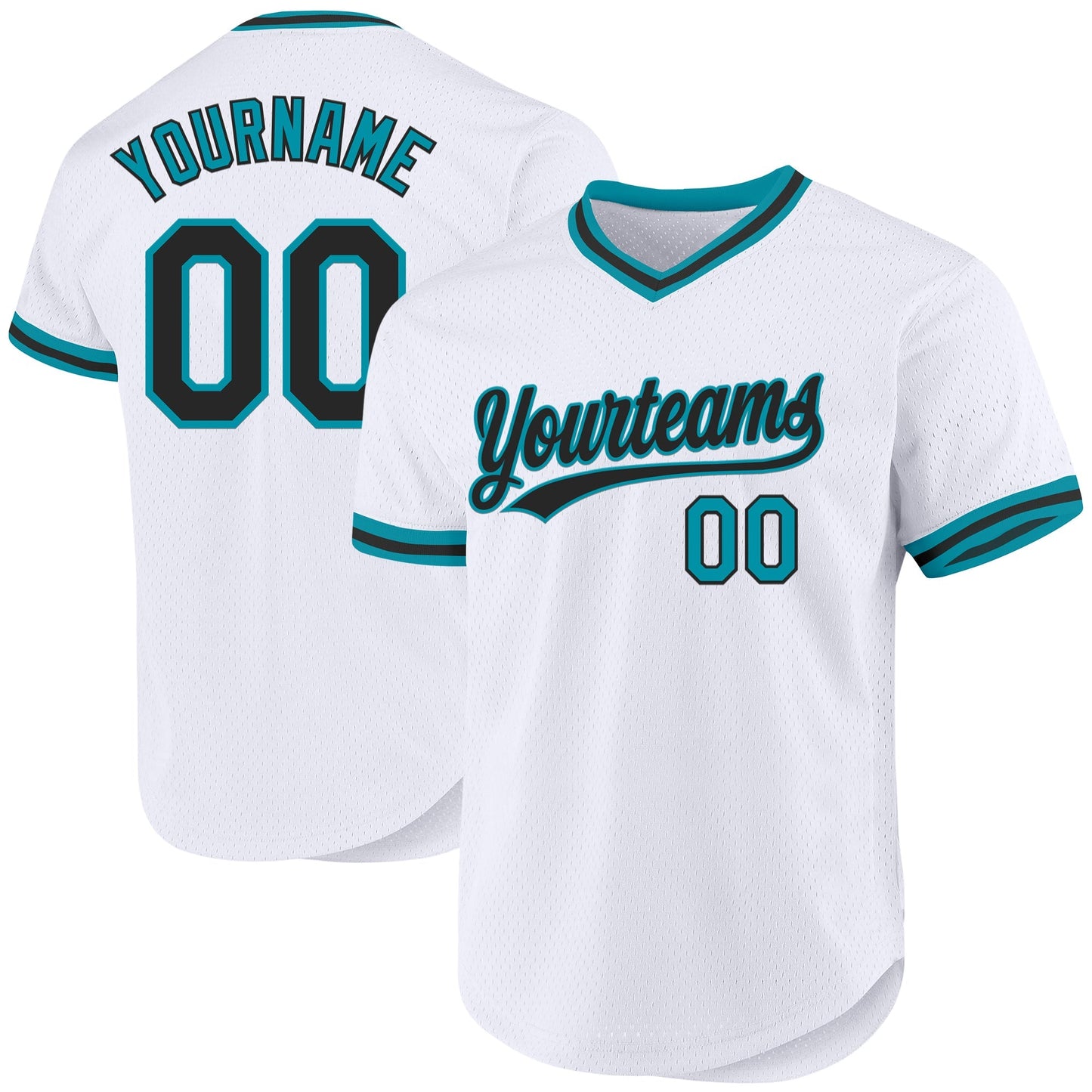 Custom White Black-Teal Authentic Throwback Baseball Jersey baseball jersey product view 1