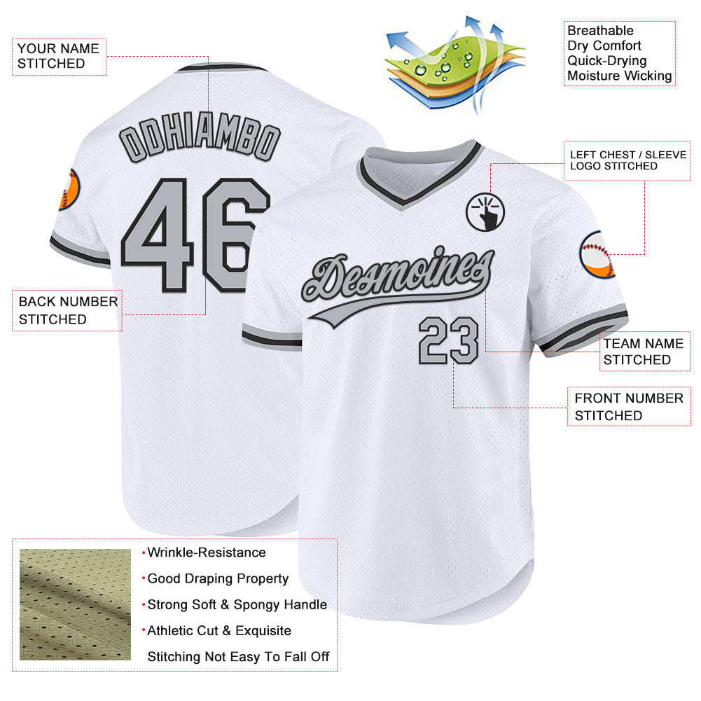 Custom White Gray-Black Authentic Throwback Baseball Jersey baseball jersey product view 3