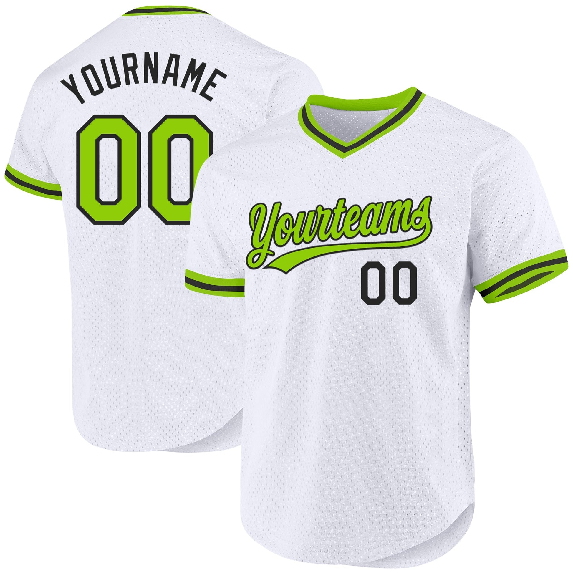 Custom White Neon Green-Black Authentic Throwback Baseball Jersey baseball jersey product view 1