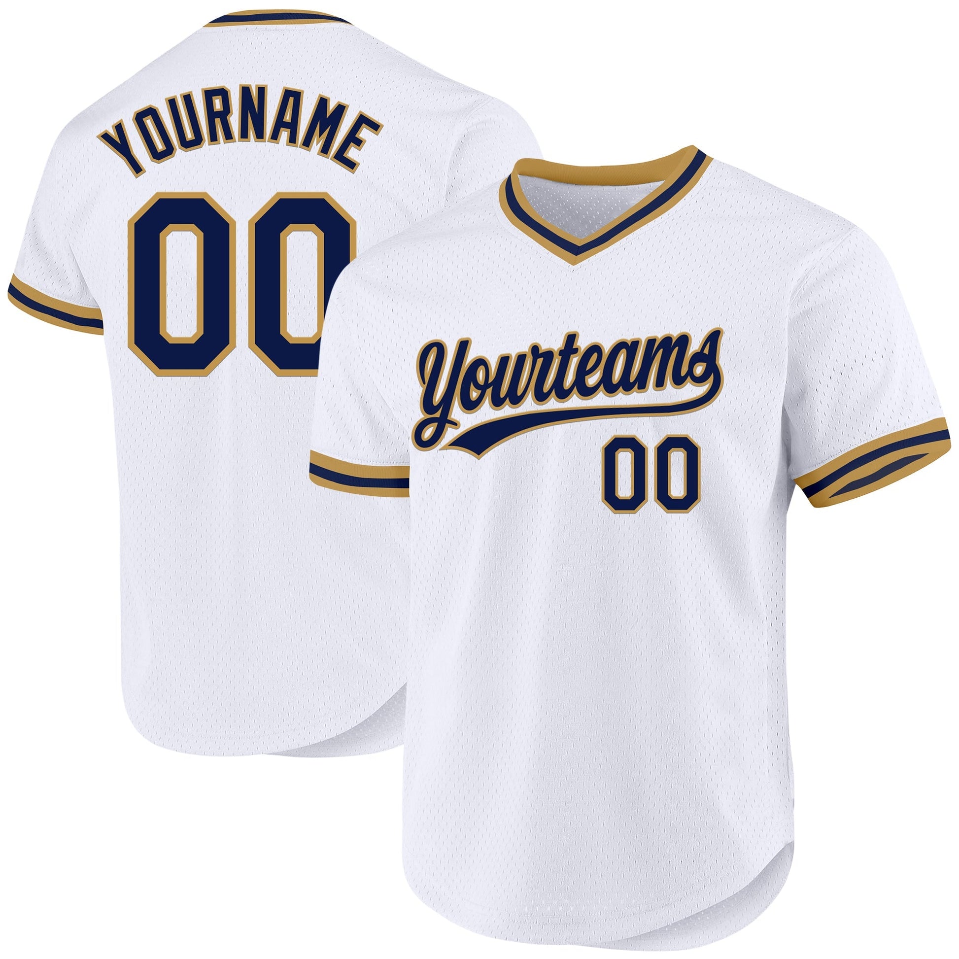 Custom White Navy-Old Gold Authentic Throwback Baseball Jersey baseball jersey product view 1