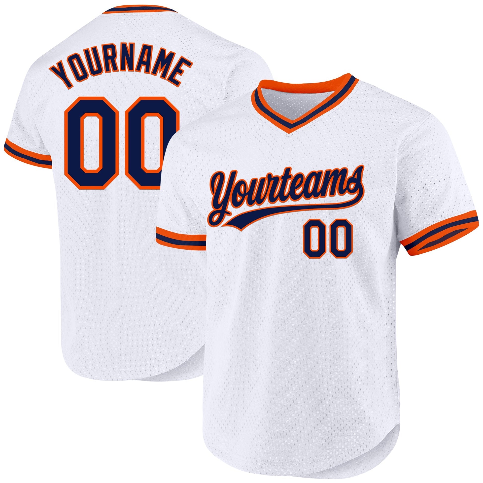 Custom White Navy-Orange Authentic Throwback Baseball Jersey baseball jersey product view 1