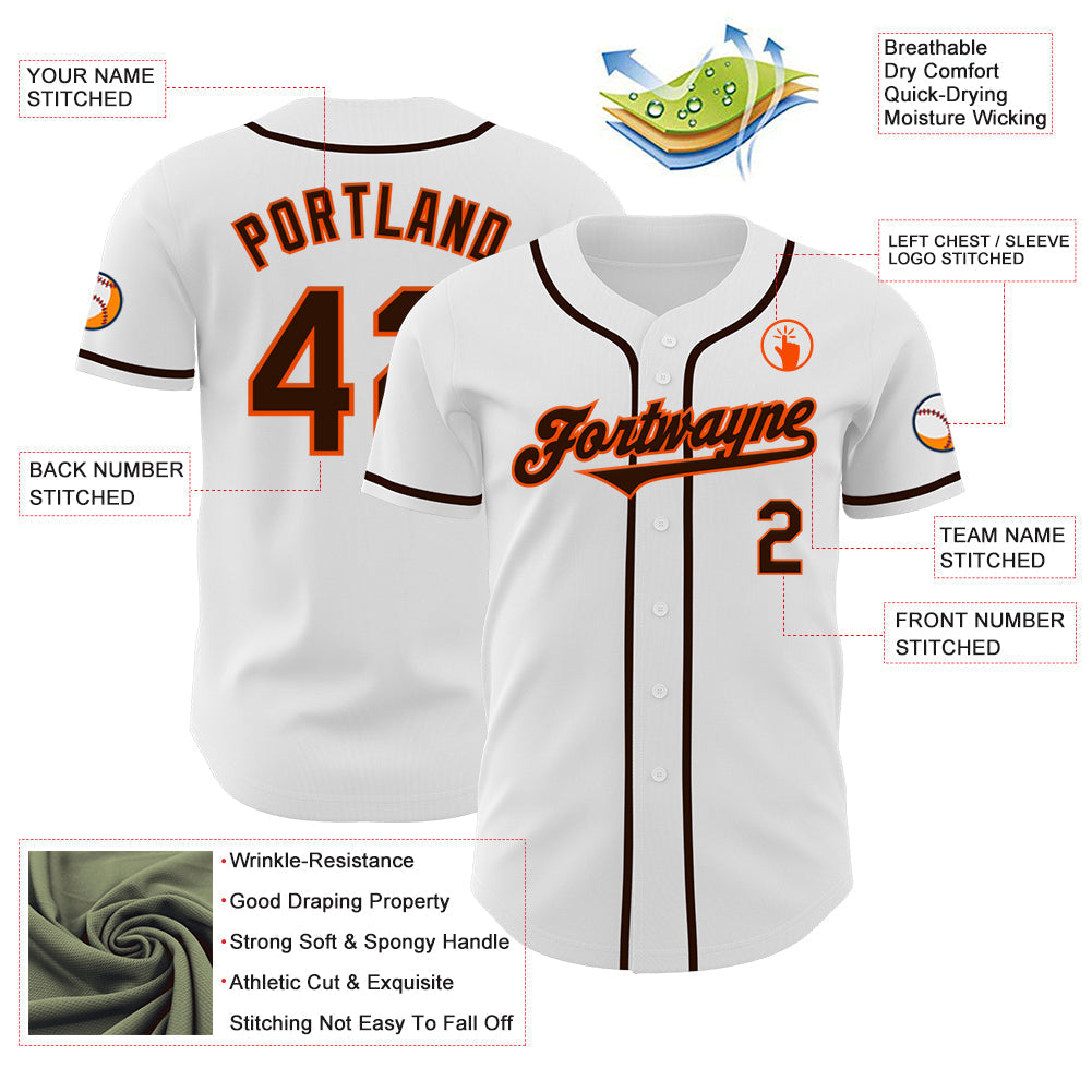 Custom White Brown-Orange Authentic Baseball Jersey baseball jersey product view 3
