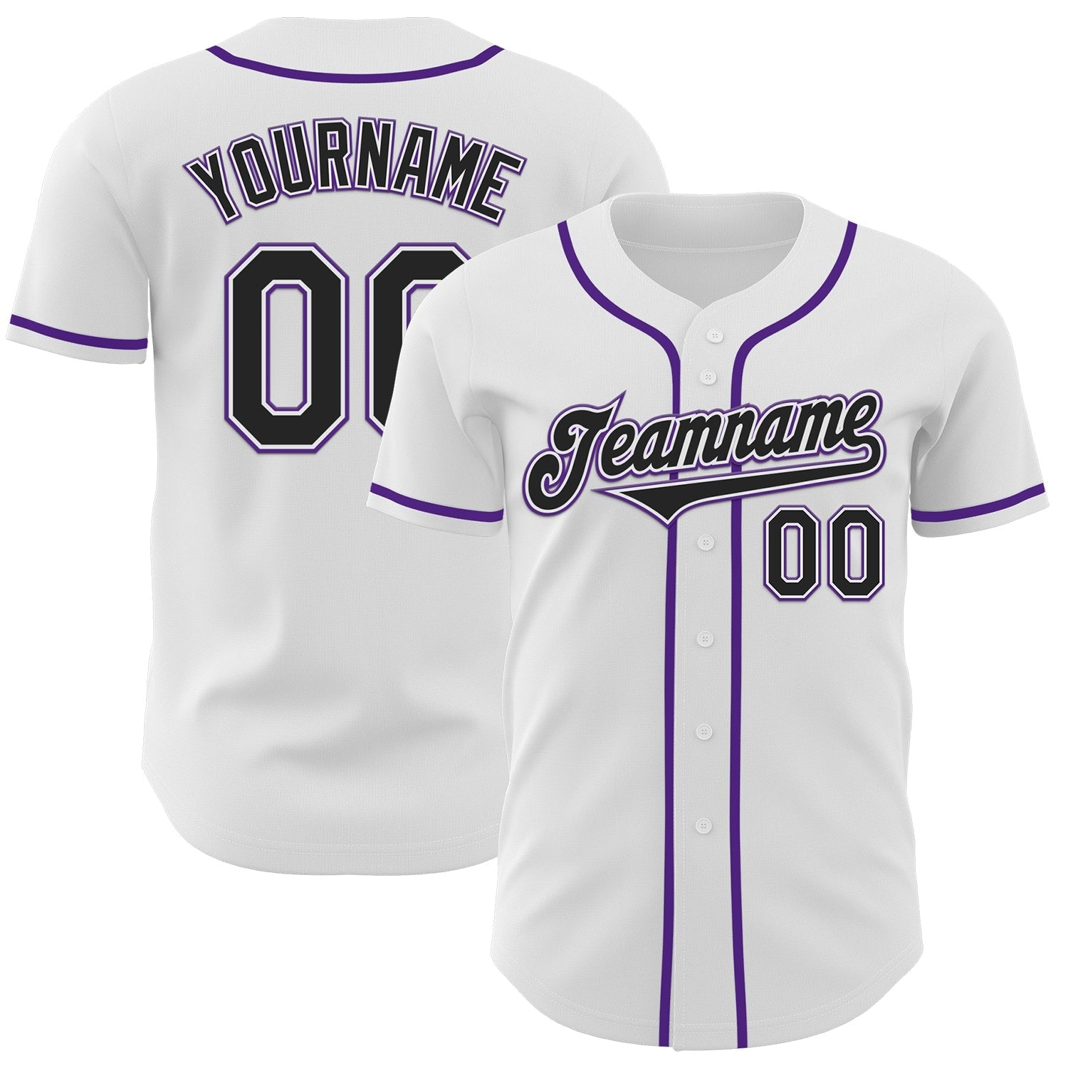 Custom White Black-Purple Authentic Baseball Jersey baseball jersey product view 1