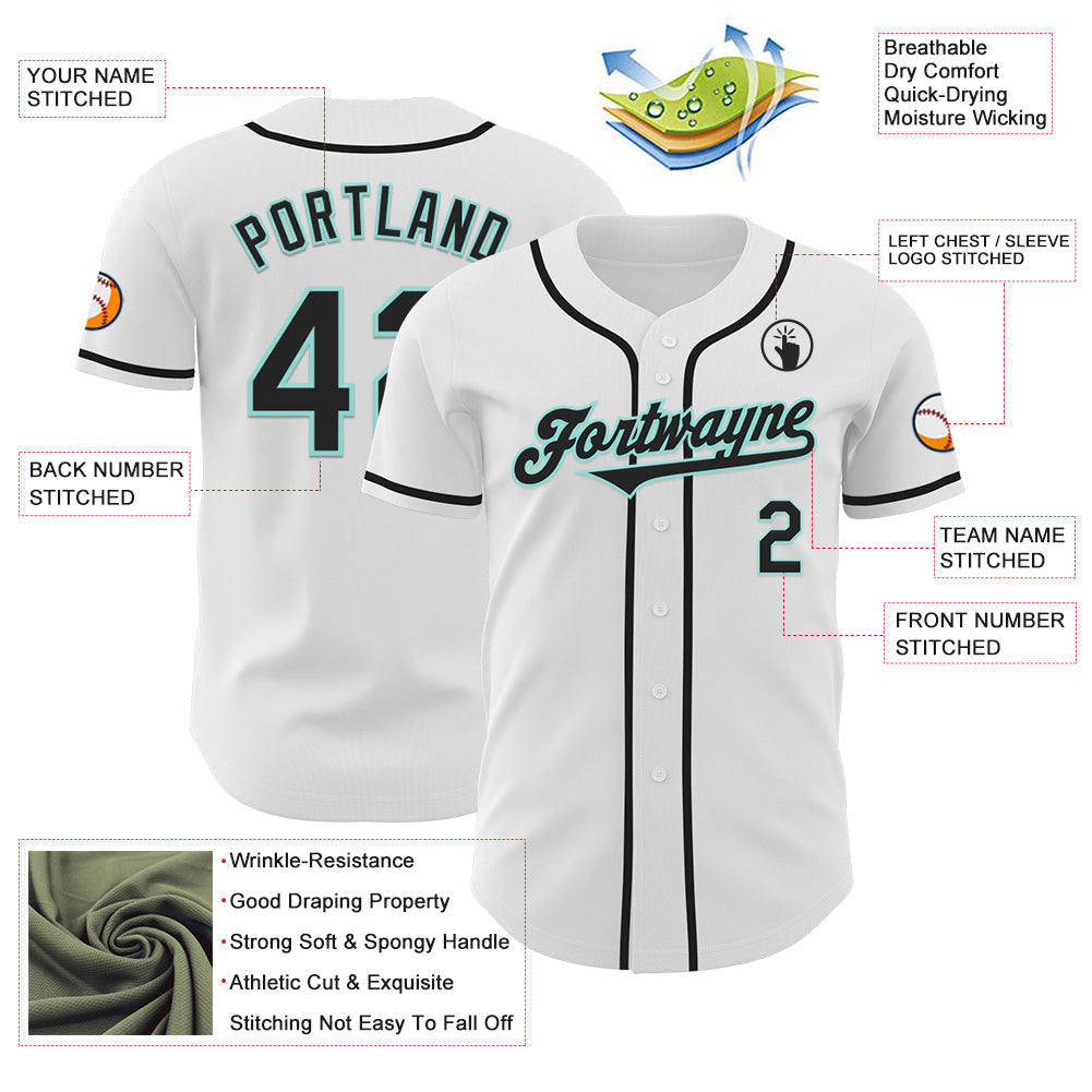 Custom White Black-Ice Blue Authentic Baseball Jersey baseball jersey product view 3