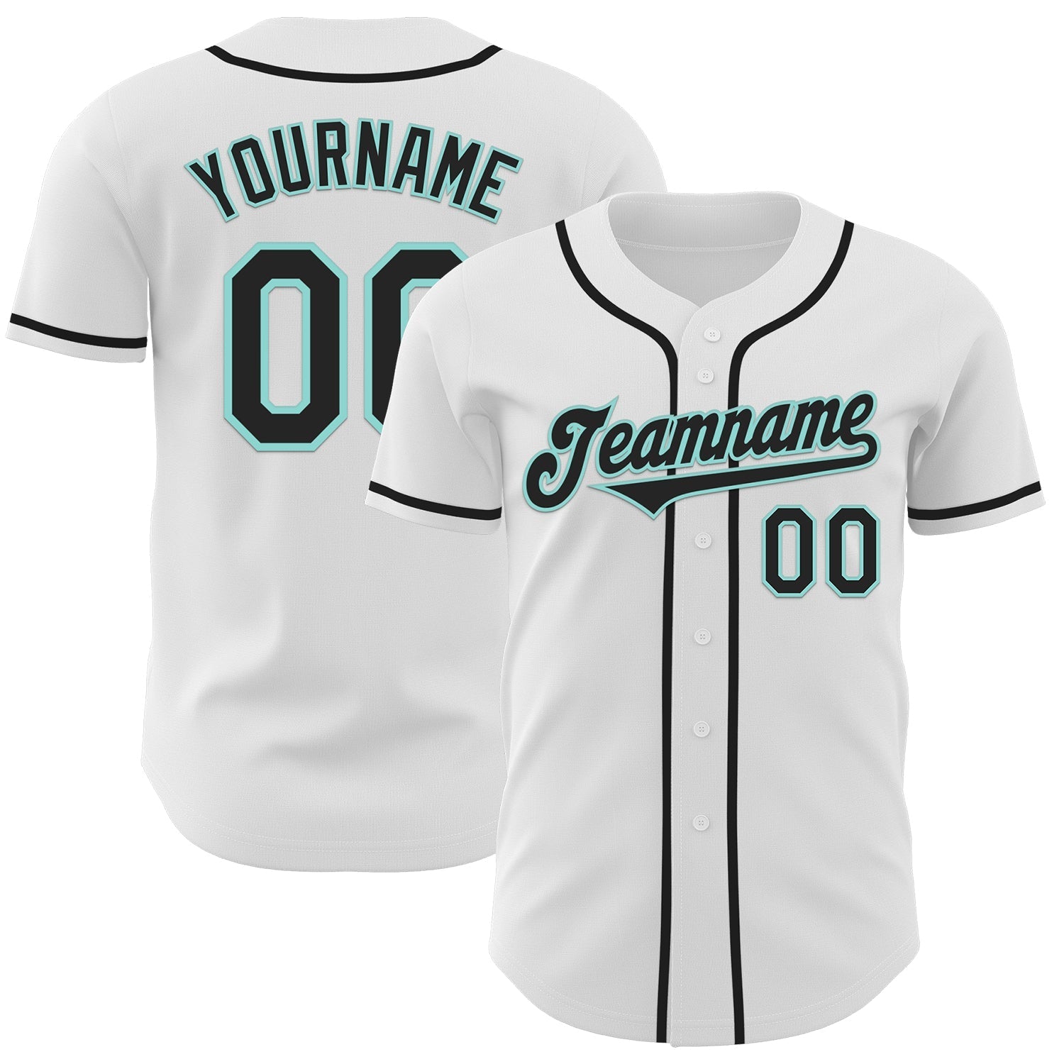 Custom White Black-Ice Blue Authentic Baseball Jersey baseball jersey product view 1