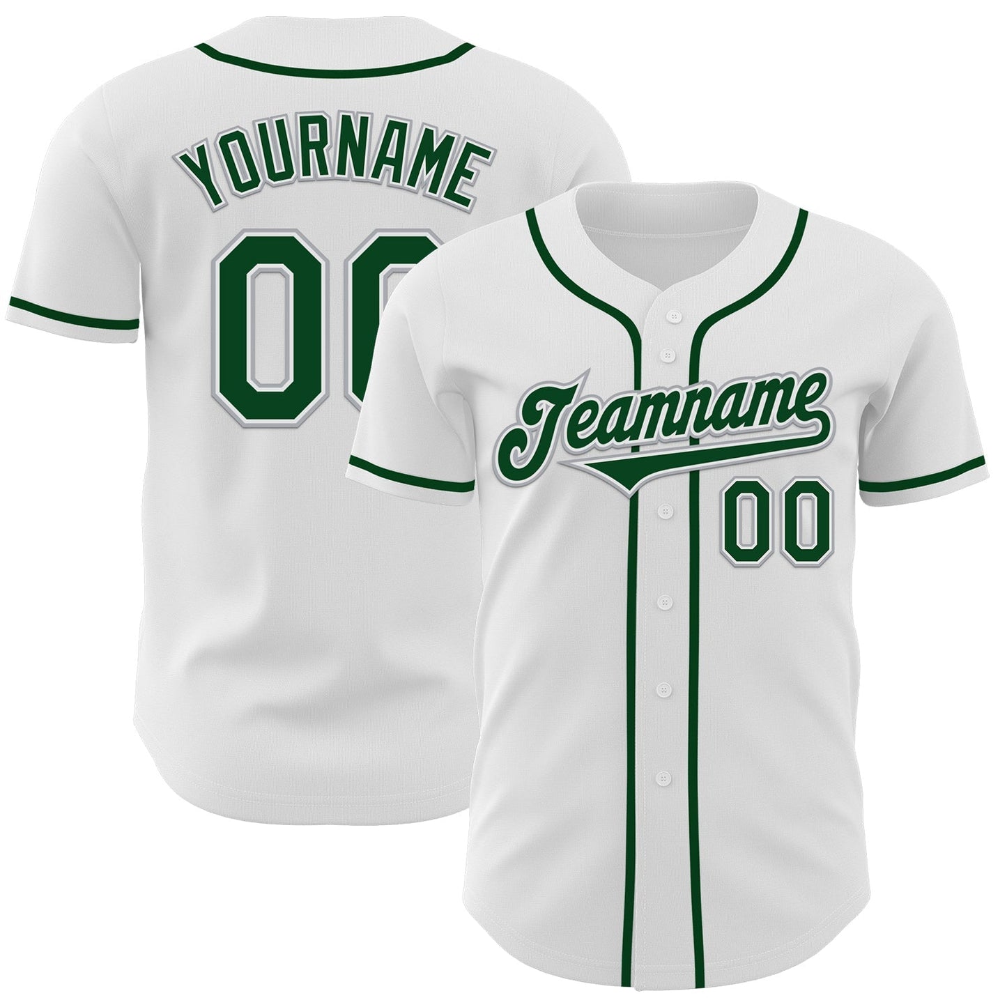 Custom White Green-Gray Authentic Baseball Jersey baseball jersey product view 1