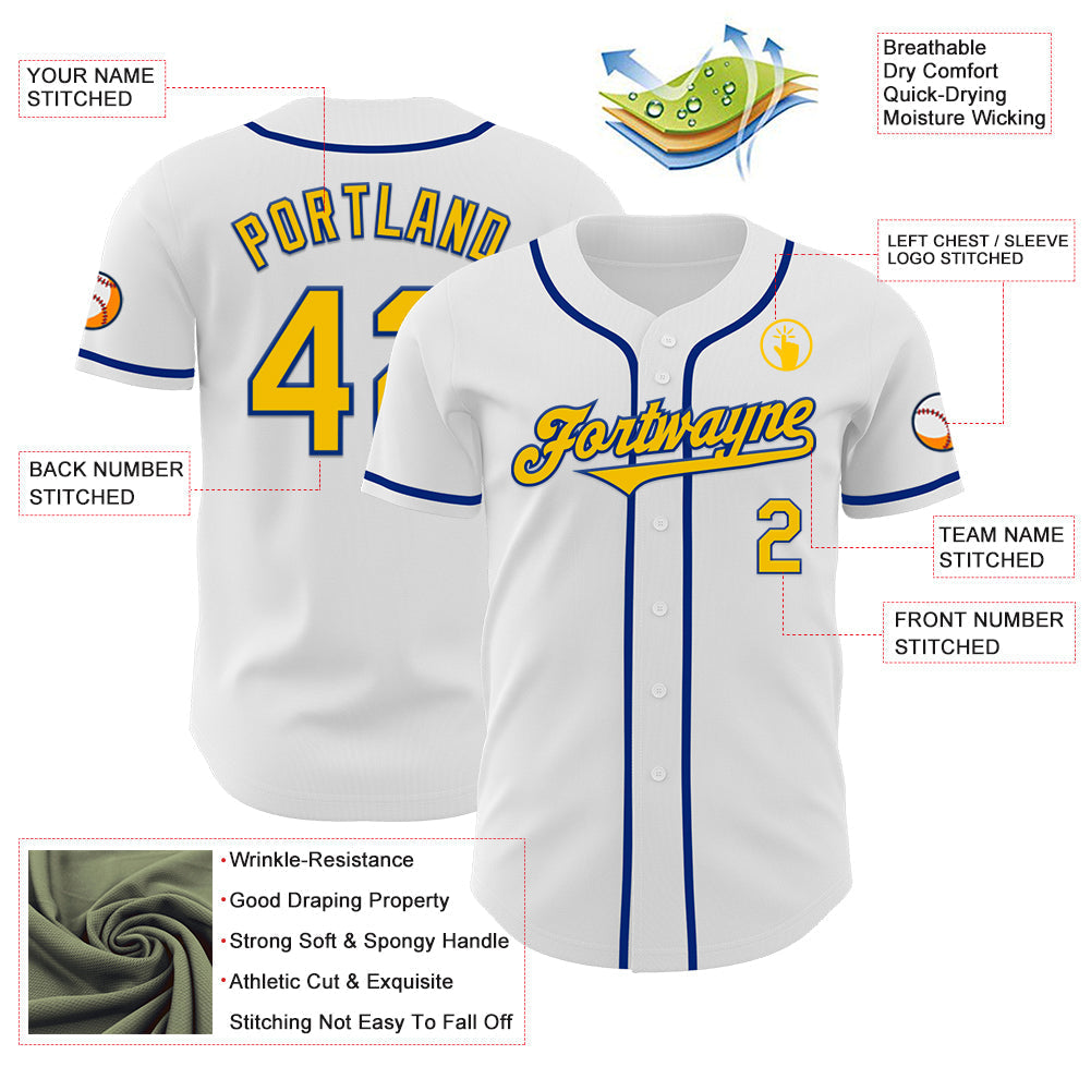 Custom White Yellow-Royal Authentic Baseball Jersey baseball jersey product view 3