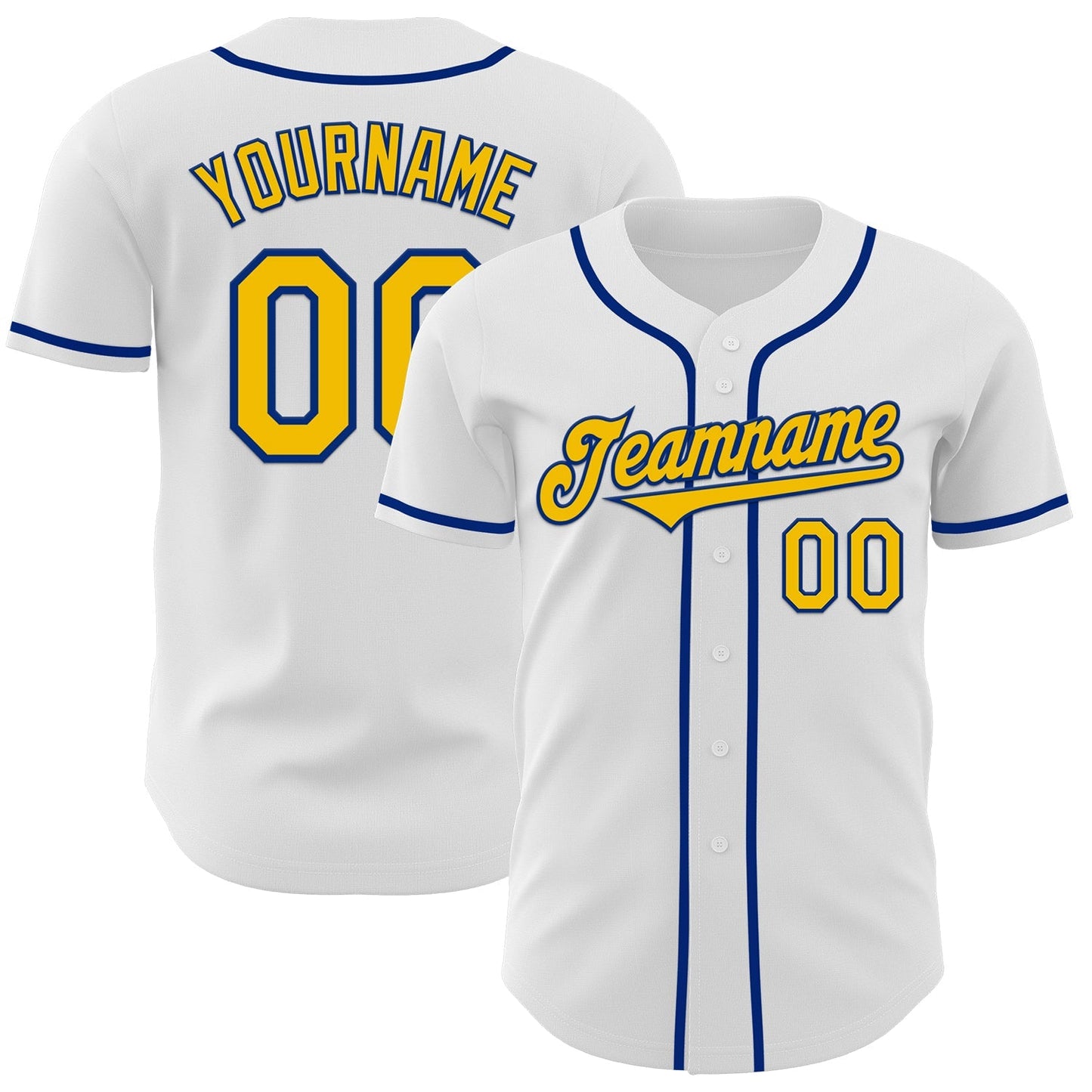 Custom White Yellow-Royal Authentic Baseball Jersey baseball jersey product view 1
