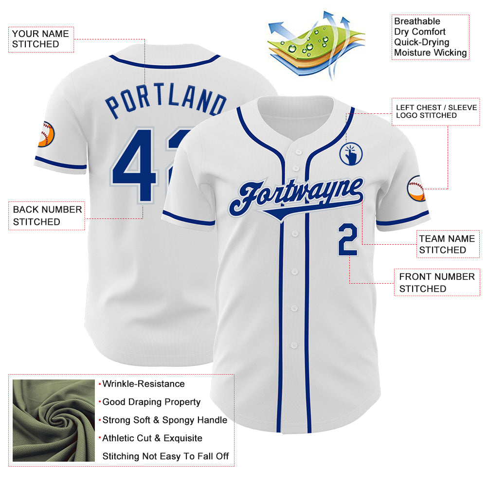 Custom White Royal-Silver Authentic Baseball Jersey baseball jersey product view 3