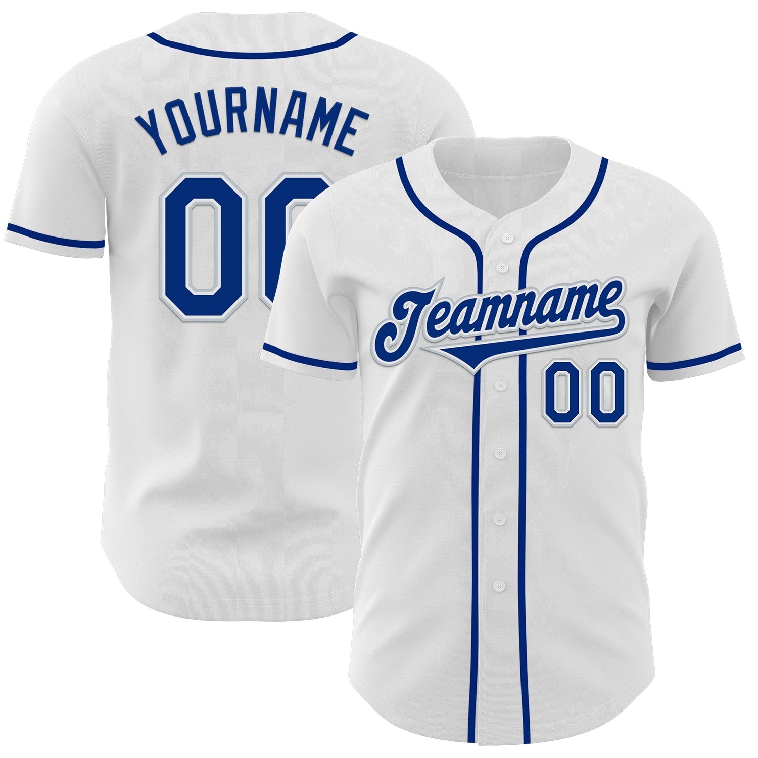 Custom White Royal-Silver Authentic Baseball Jersey baseball jersey product view 1