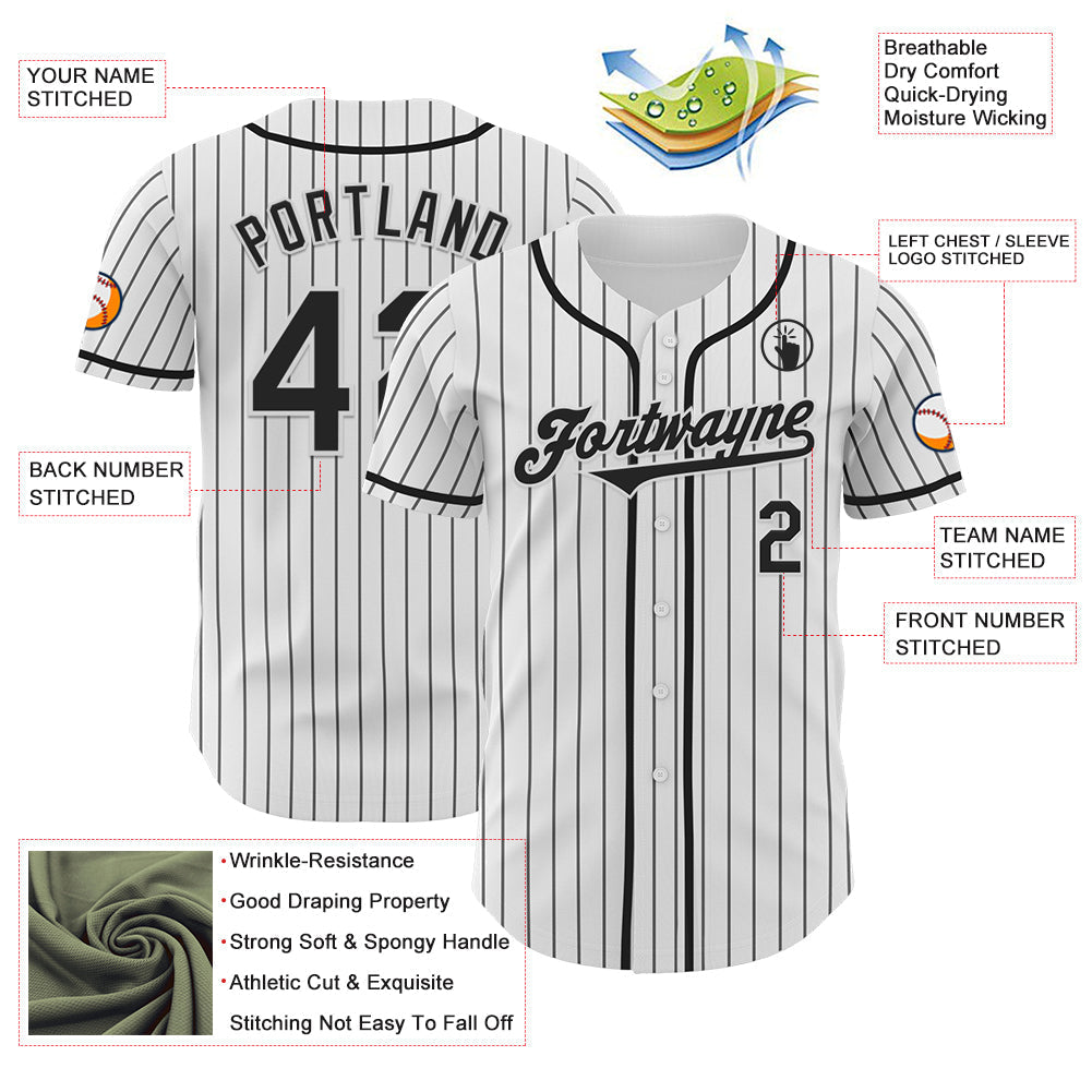 Custom White Black Pinstripe Black Authentic Baseball Jersey baseball jersey product view 3
