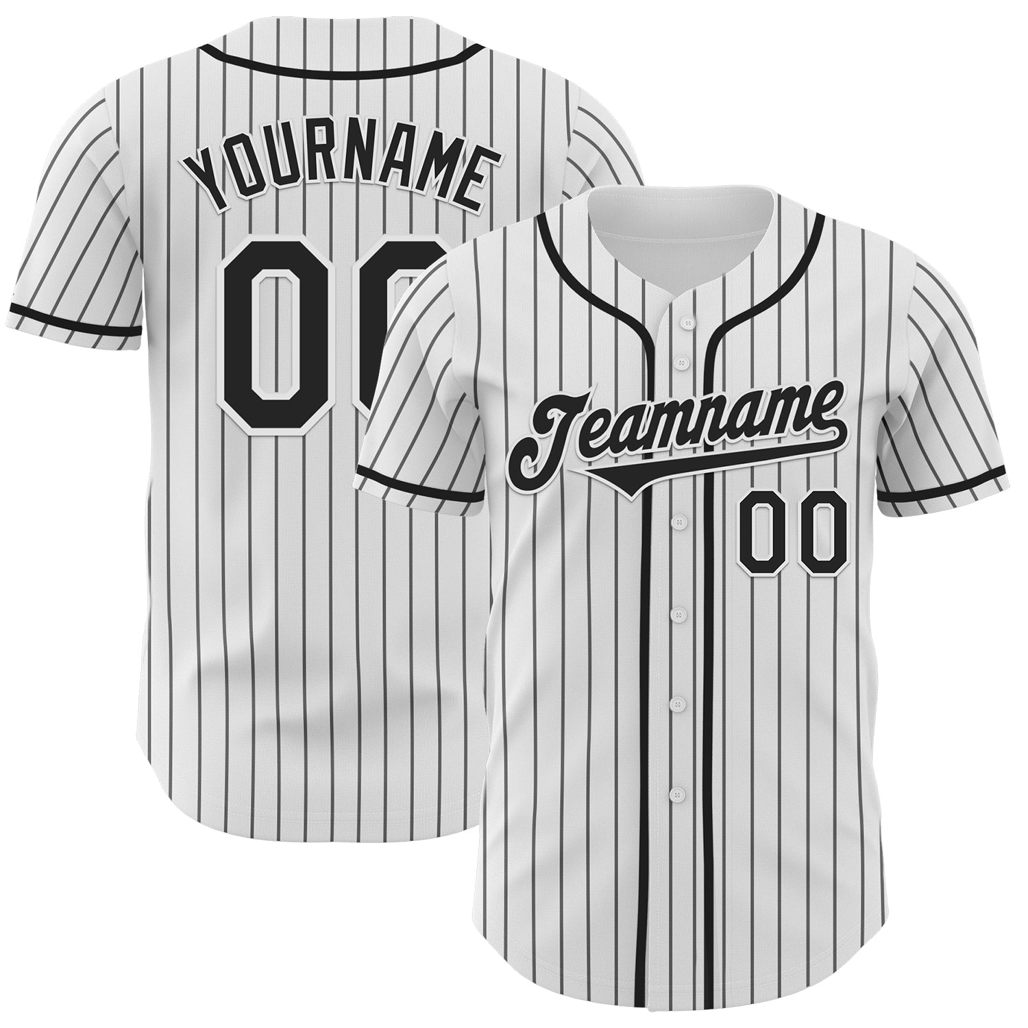 Custom White Black Pinstripe Black Authentic Baseball Jersey baseball jersey product view 1
