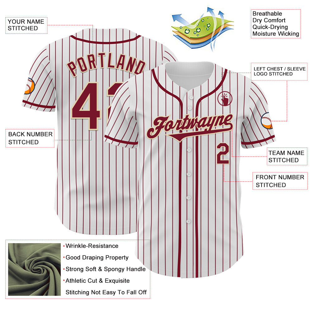 Custom White Crimson Pinstripe Cream Authentic Baseball Jersey baseball jersey product view 3