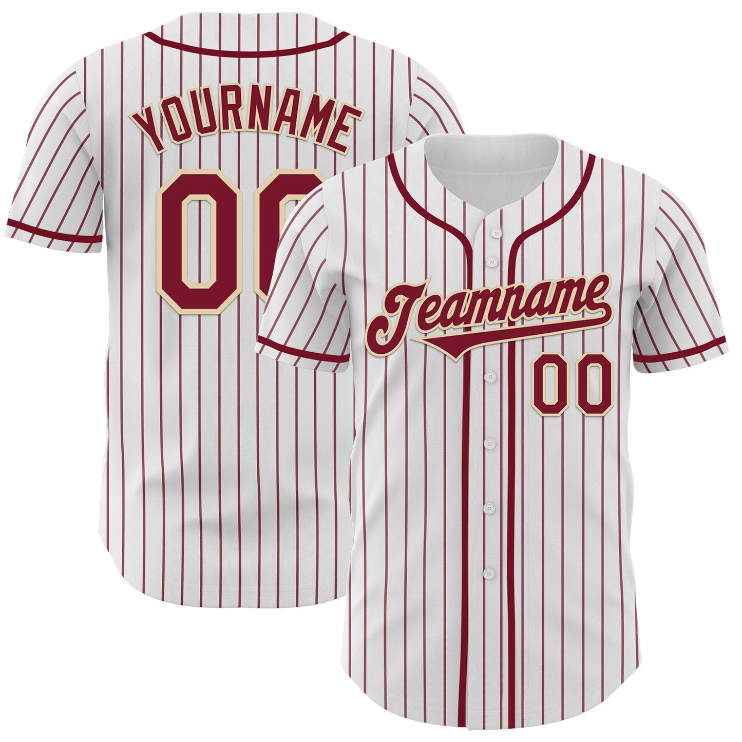 Custom White Crimson Pinstripe Cream Authentic Baseball Jersey baseball jersey product view 1