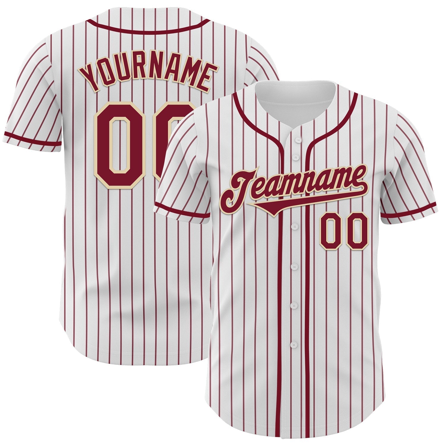 Custom White Crimson Pinstripe Cream Authentic Baseball Jersey baseball jersey product view 1
