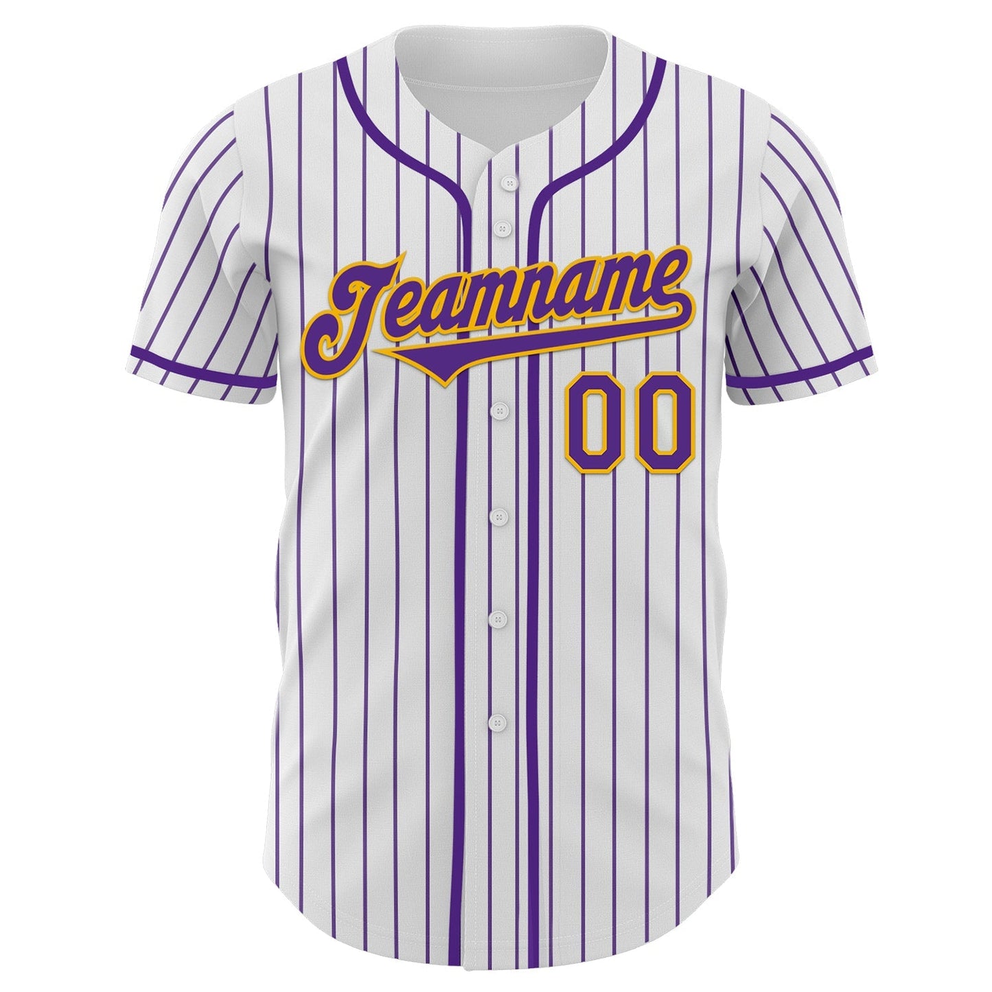 Custom White Purple Pinstripe Gold Authentic Baseball Jersey baseball jersey product view 2