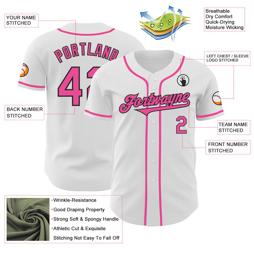 Custom White Pink-Black Authentic Baseball Jersey baseball jersey product view 3