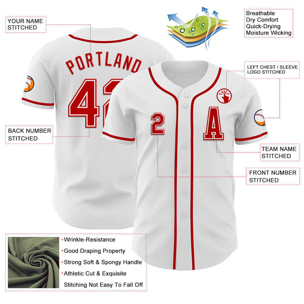 Custom White Red Authentic Baseball Jersey baseball jersey product view 2