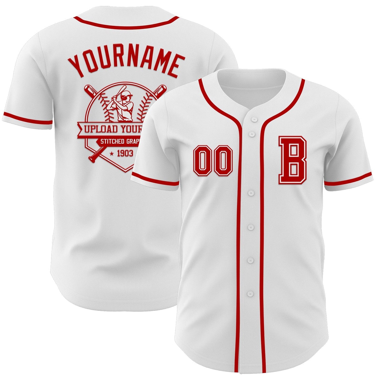 Custom White Red Authentic Baseball Jersey baseball jersey product view 5