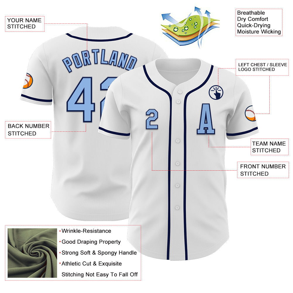 Custom White Light Blue-Navy Authentic Baseball Jersey baseball jersey product view 2
