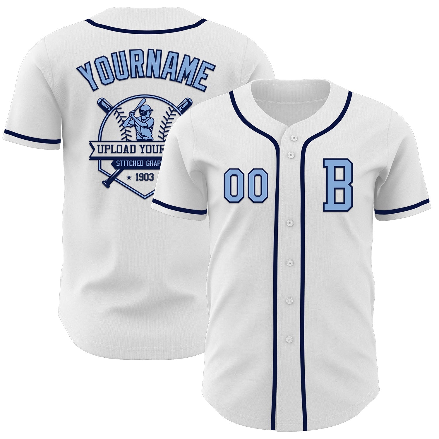 Custom White Light Blue-Navy Authentic Baseball Jersey baseball jersey product view 5