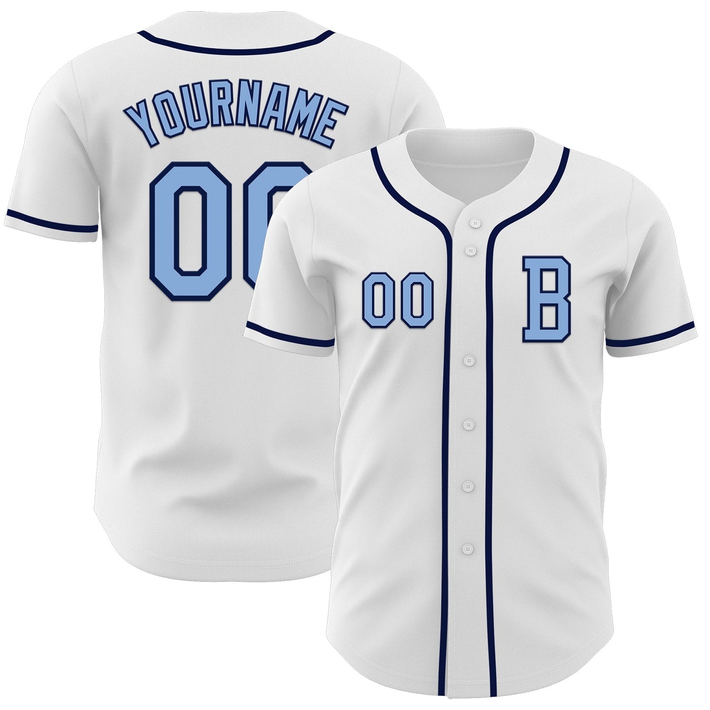 Custom White Light Blue-Navy Authentic Baseball Jersey baseball jersey product view 1