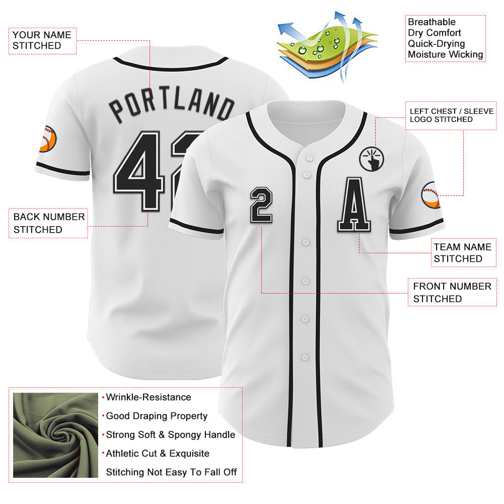 Custom White Black Authentic Baseball Jersey baseball jersey product view 2