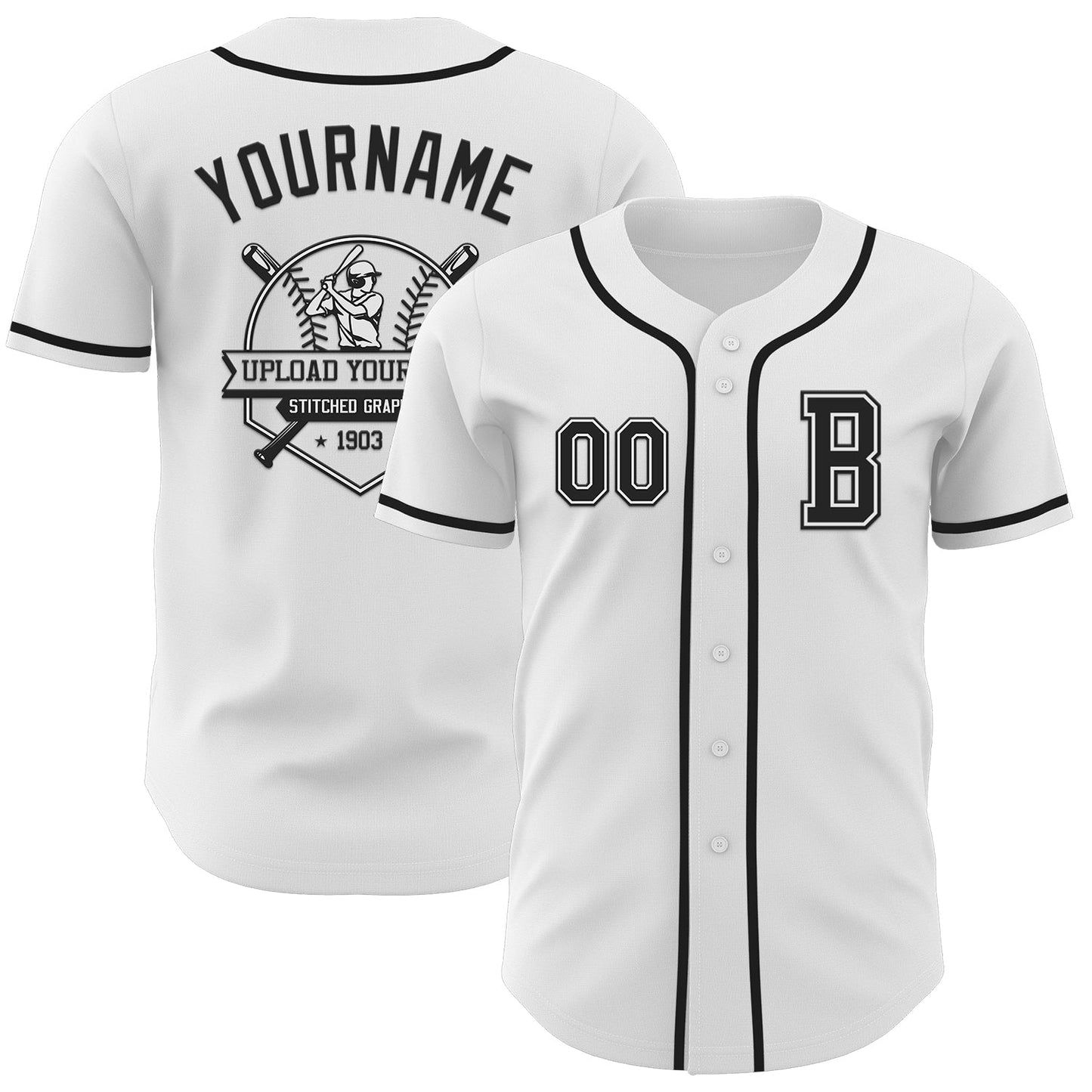 Custom White Black Authentic Baseball Jersey baseball jersey product view 5