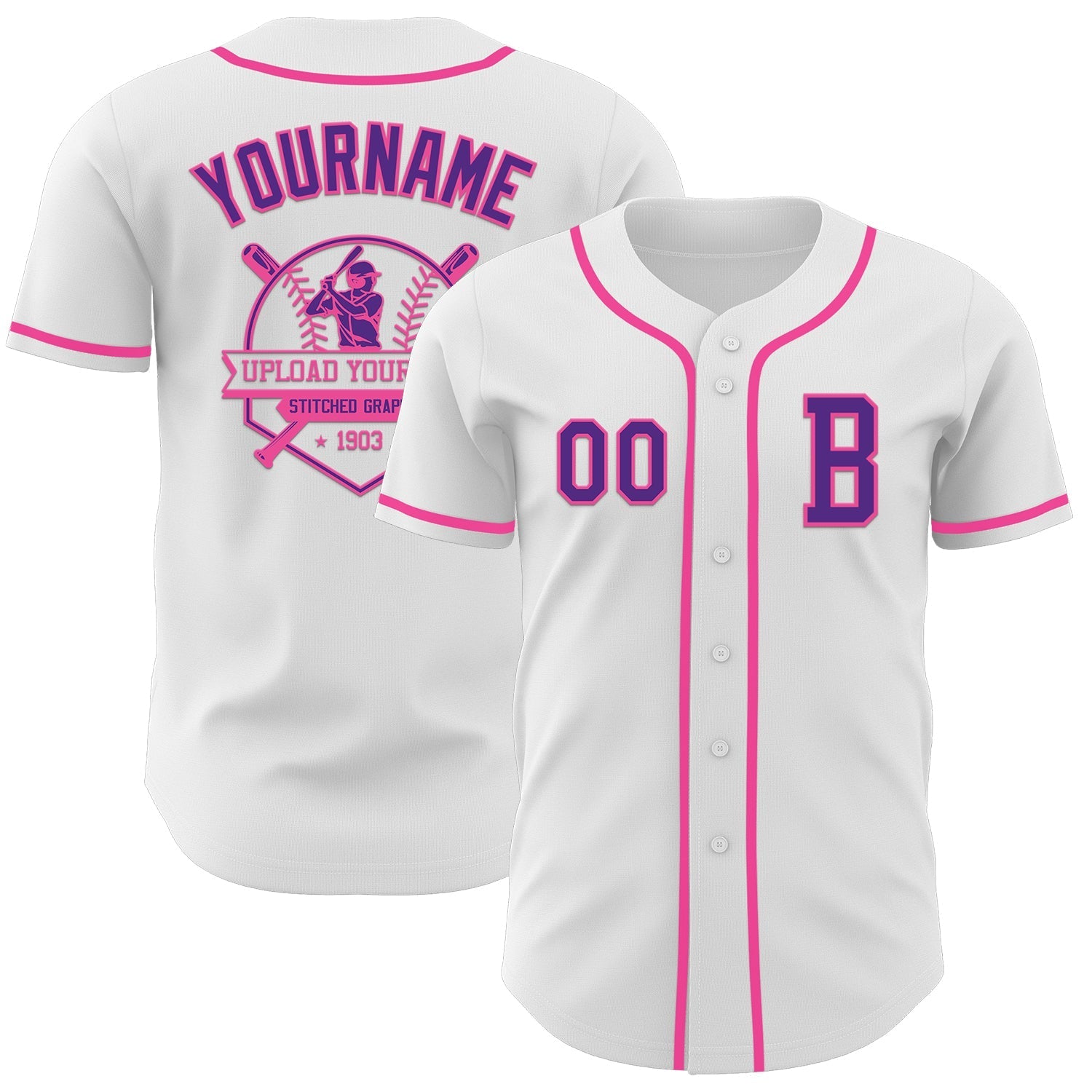 Custom White Purple-Pink Authentic Baseball Jersey baseball jersey product view 5