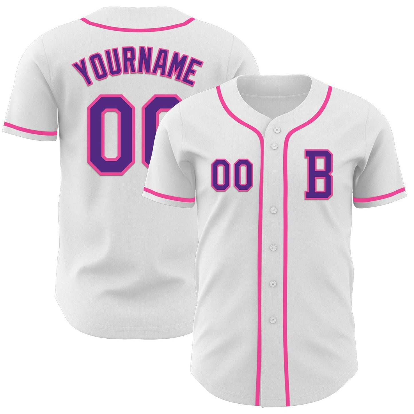 Custom White Purple-Pink Authentic Baseball Jersey baseball jersey product view 1