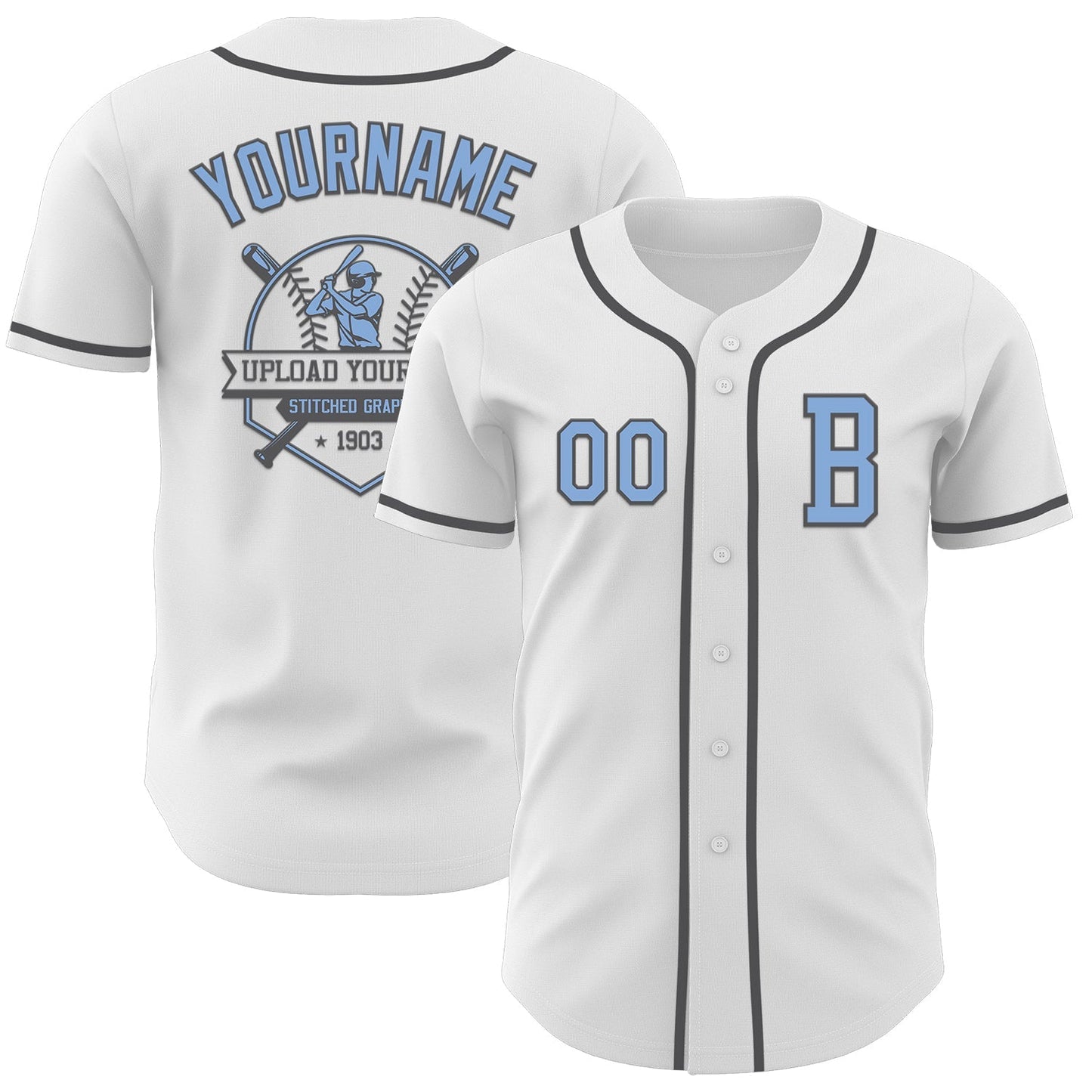 Custom White Light Blue-Steel Gray Authentic Baseball Jersey baseball jersey product view 5