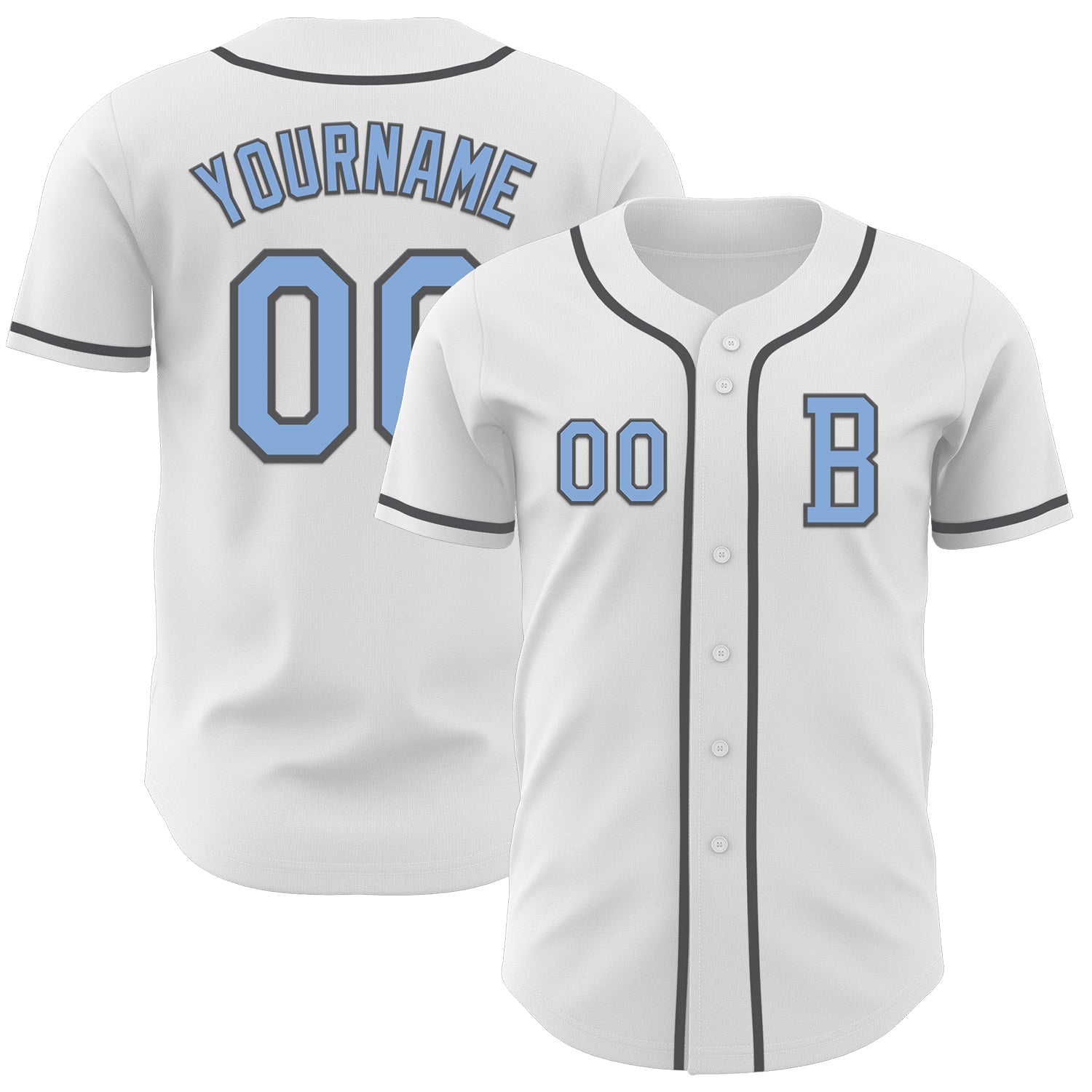 Custom White Light Blue-Steel Gray Authentic Baseball Jersey baseball jersey product view 1